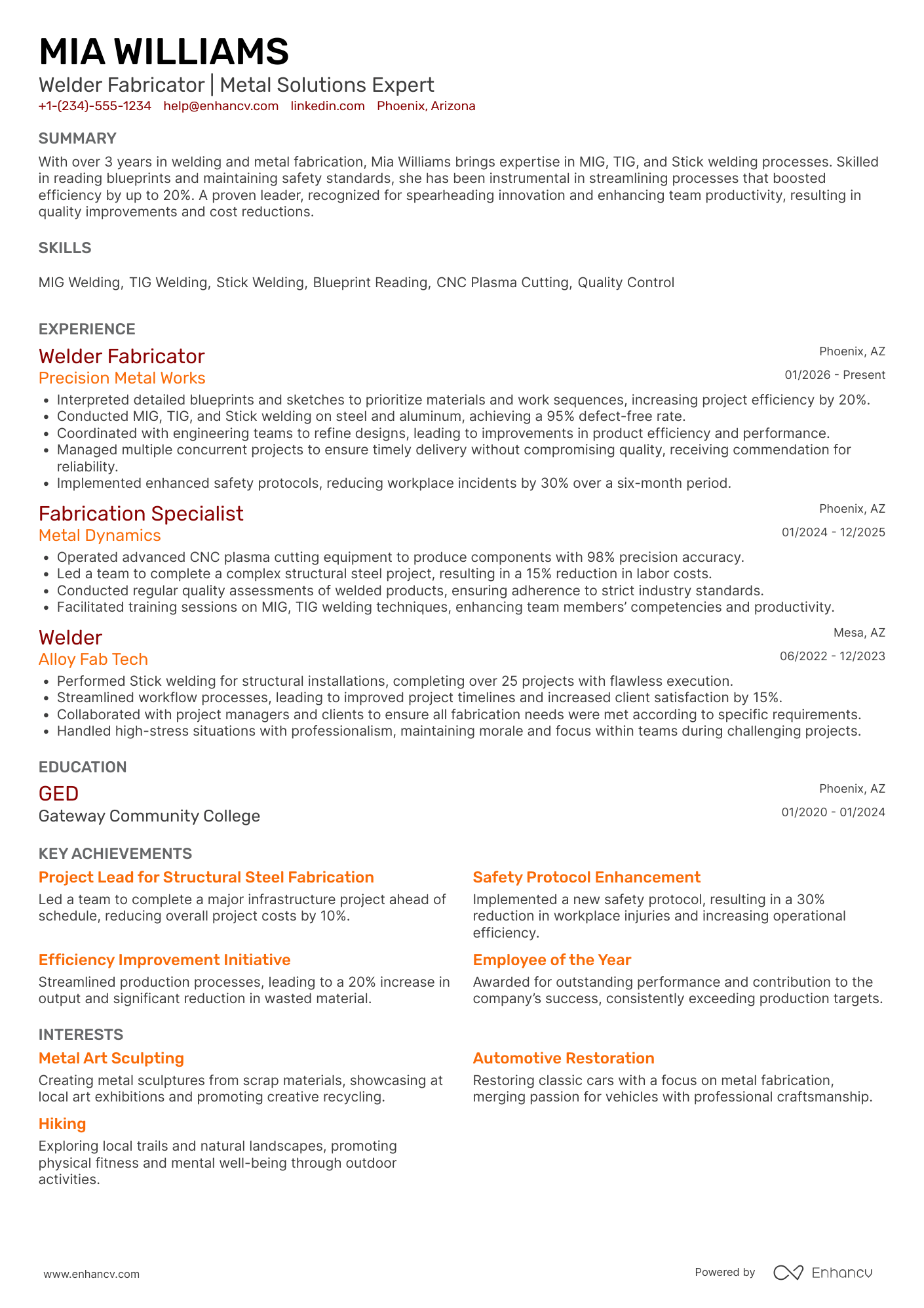 Welder Fabricator resume example