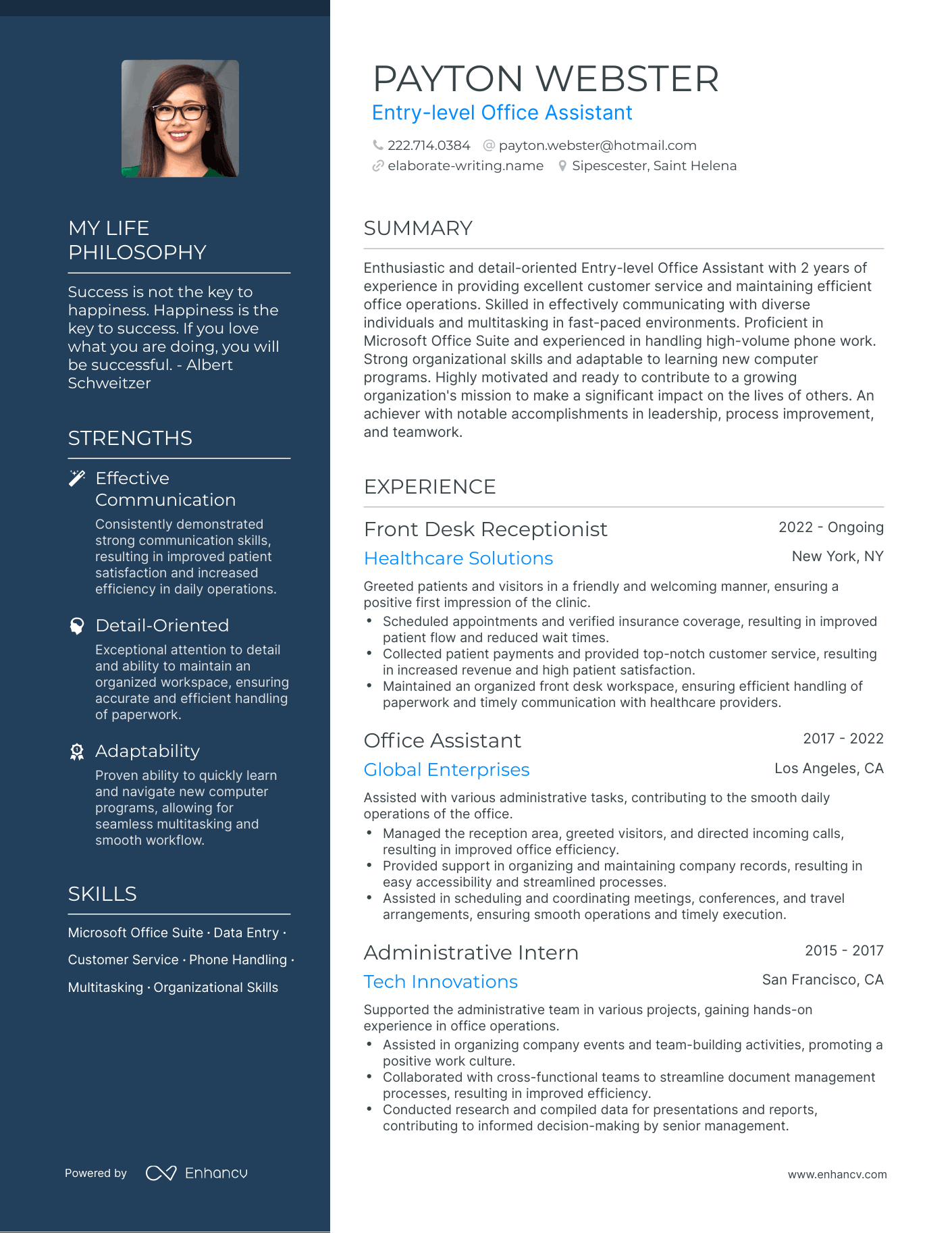 Creative Entry-level Office Assistant Resume Example