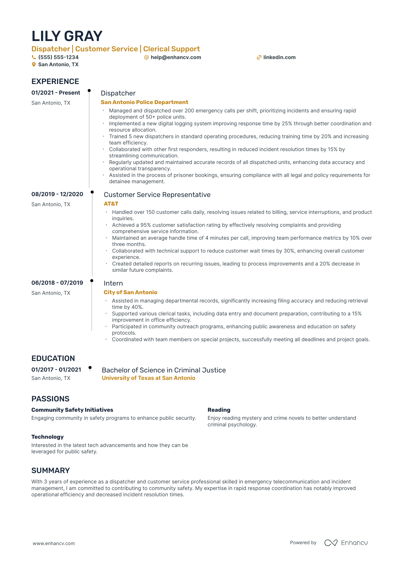 Police Dispatcher resume example