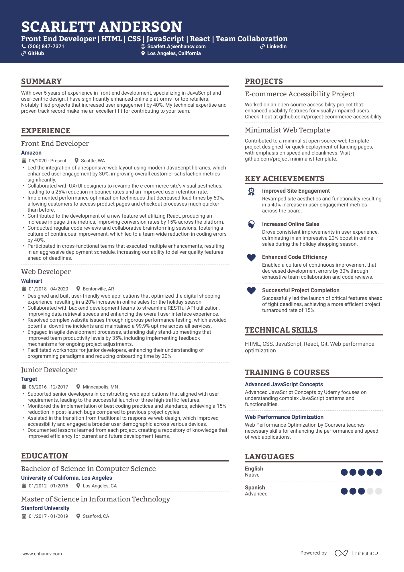 Front End Developer resume example