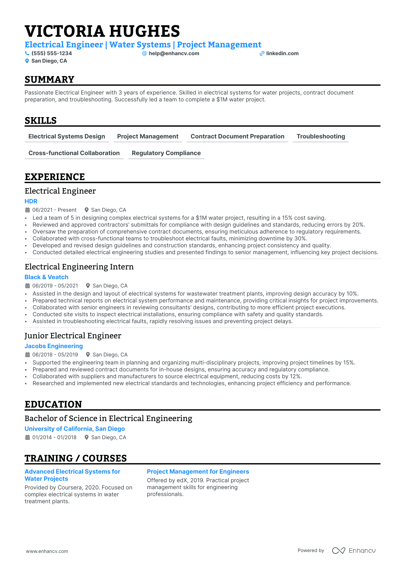 Chief Electrical Engineer resume example