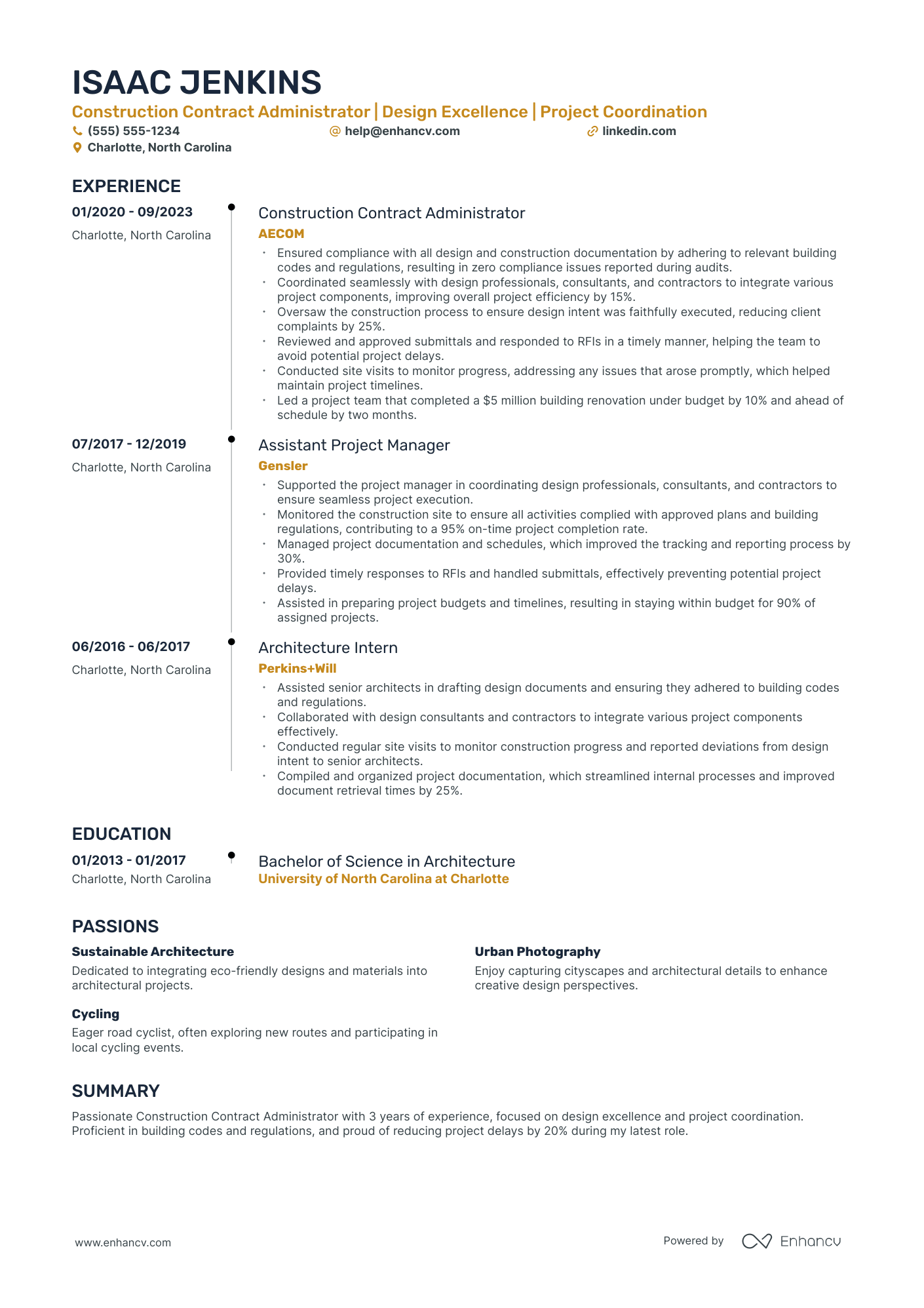 Construction Contract Administrator resume example