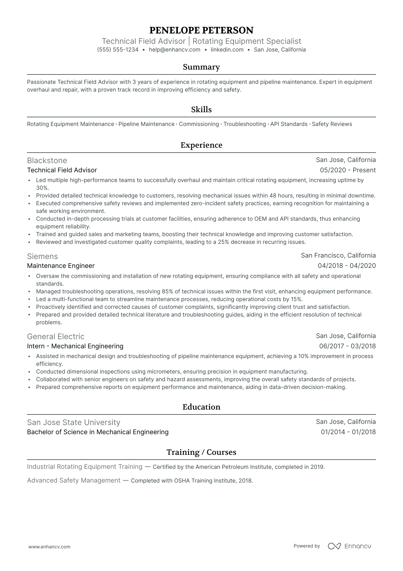 Technical Service Advisor resume example