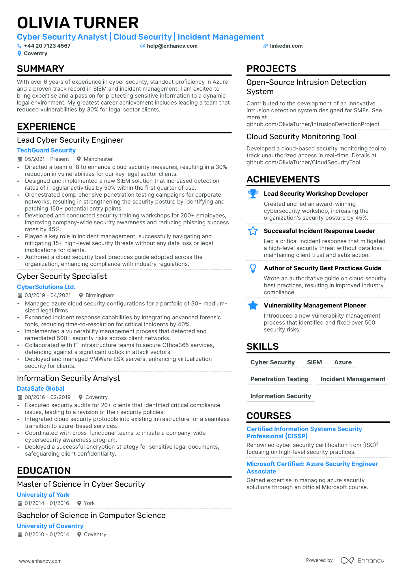 Cyber Security Analyst cv example