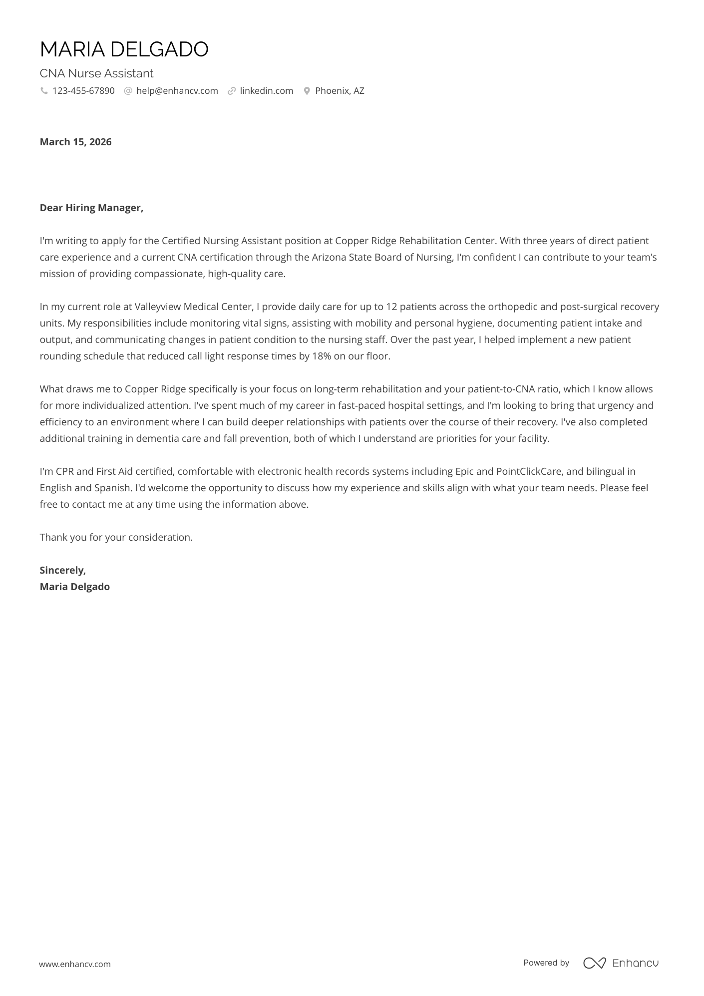 Nursing Assistant cover letter