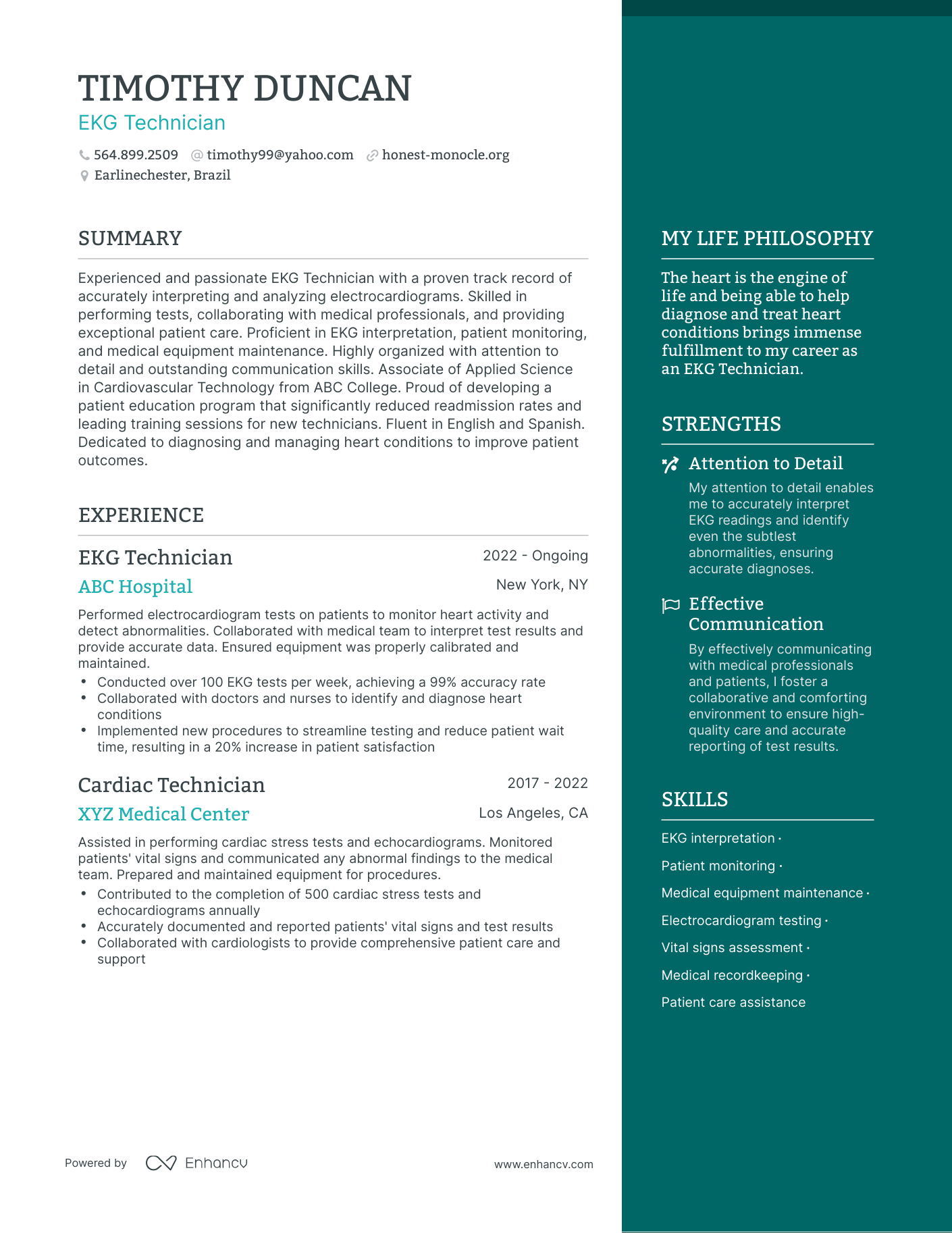 EKG Technician resume example