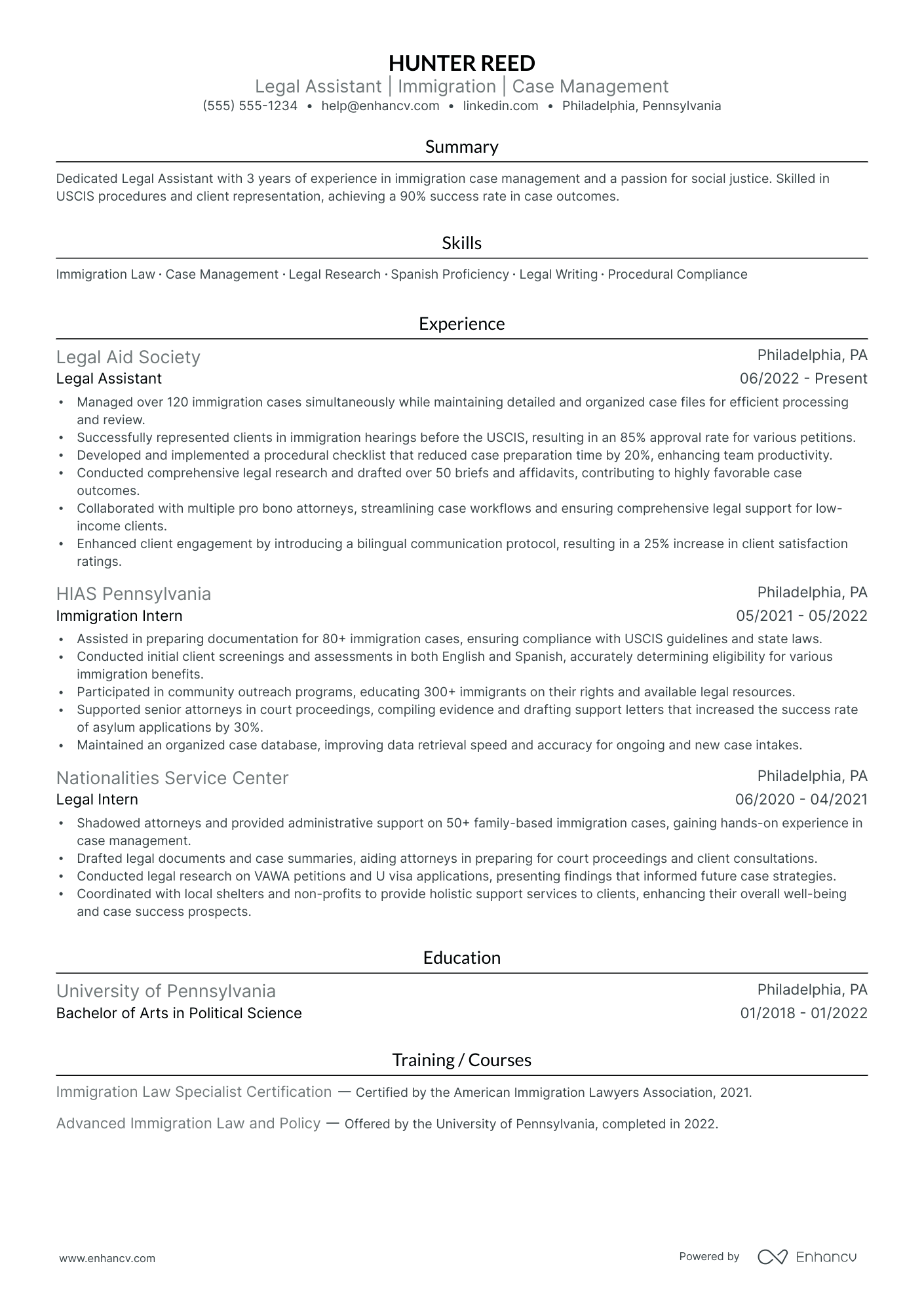 Immigration Attorney resume example