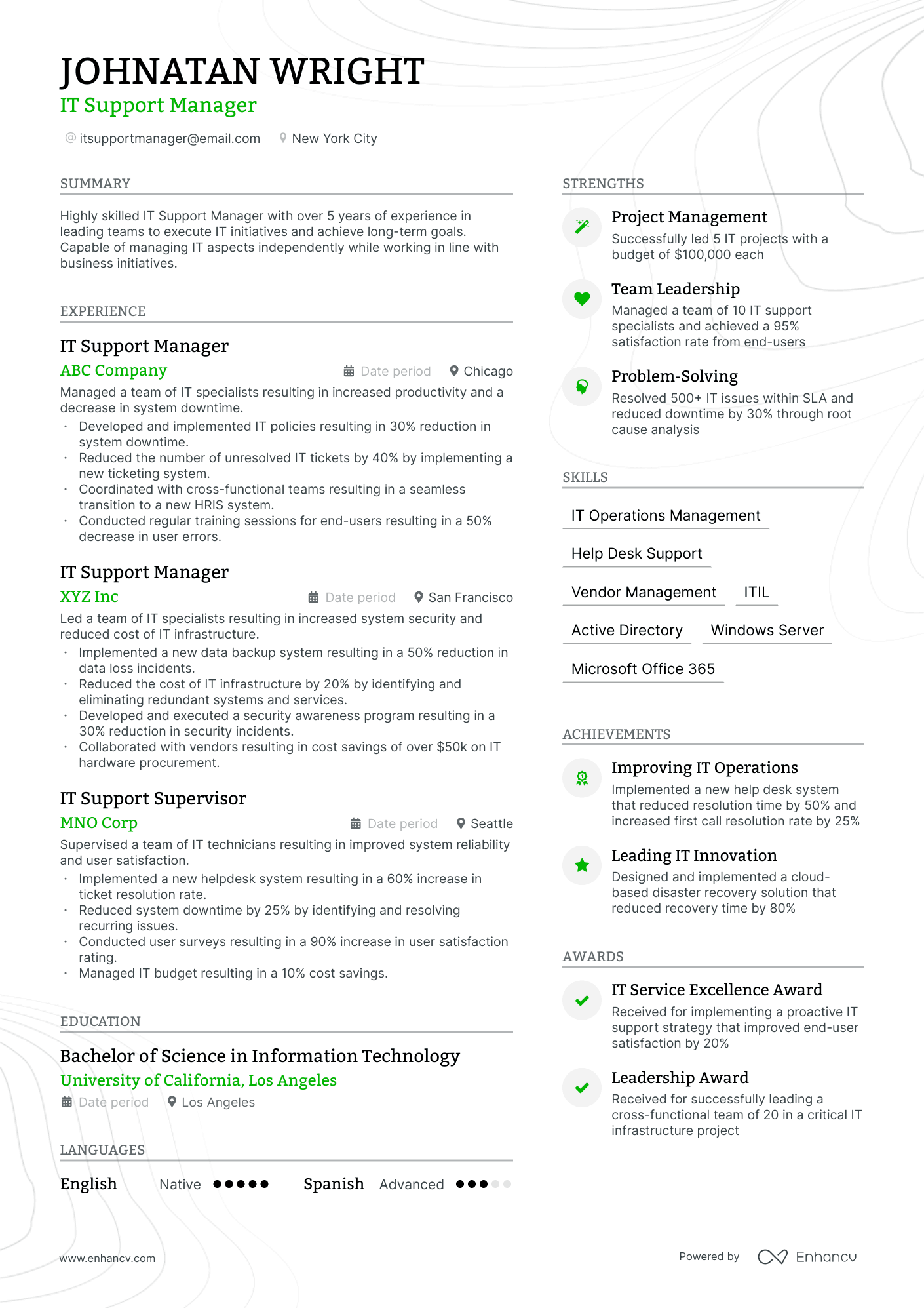 it support manager resume example