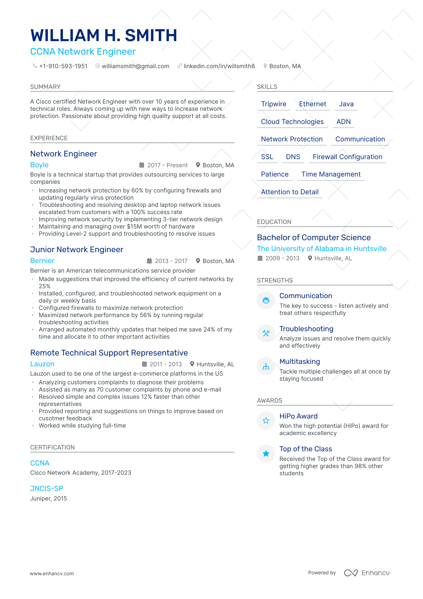 ccna network engineer resume example