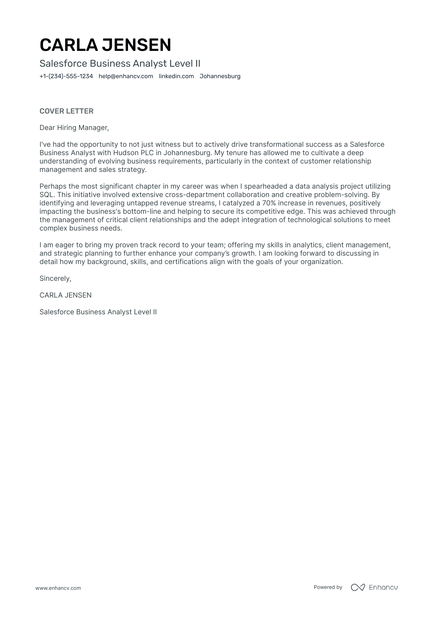 Salesforce Business Analyst cover letter