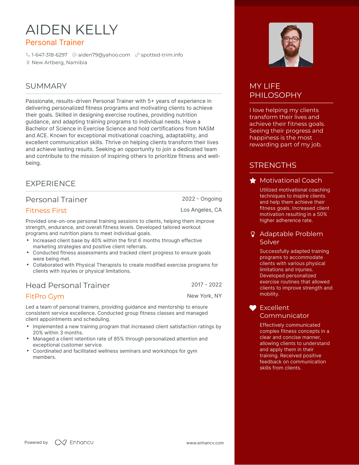 Personal Trainer resume example