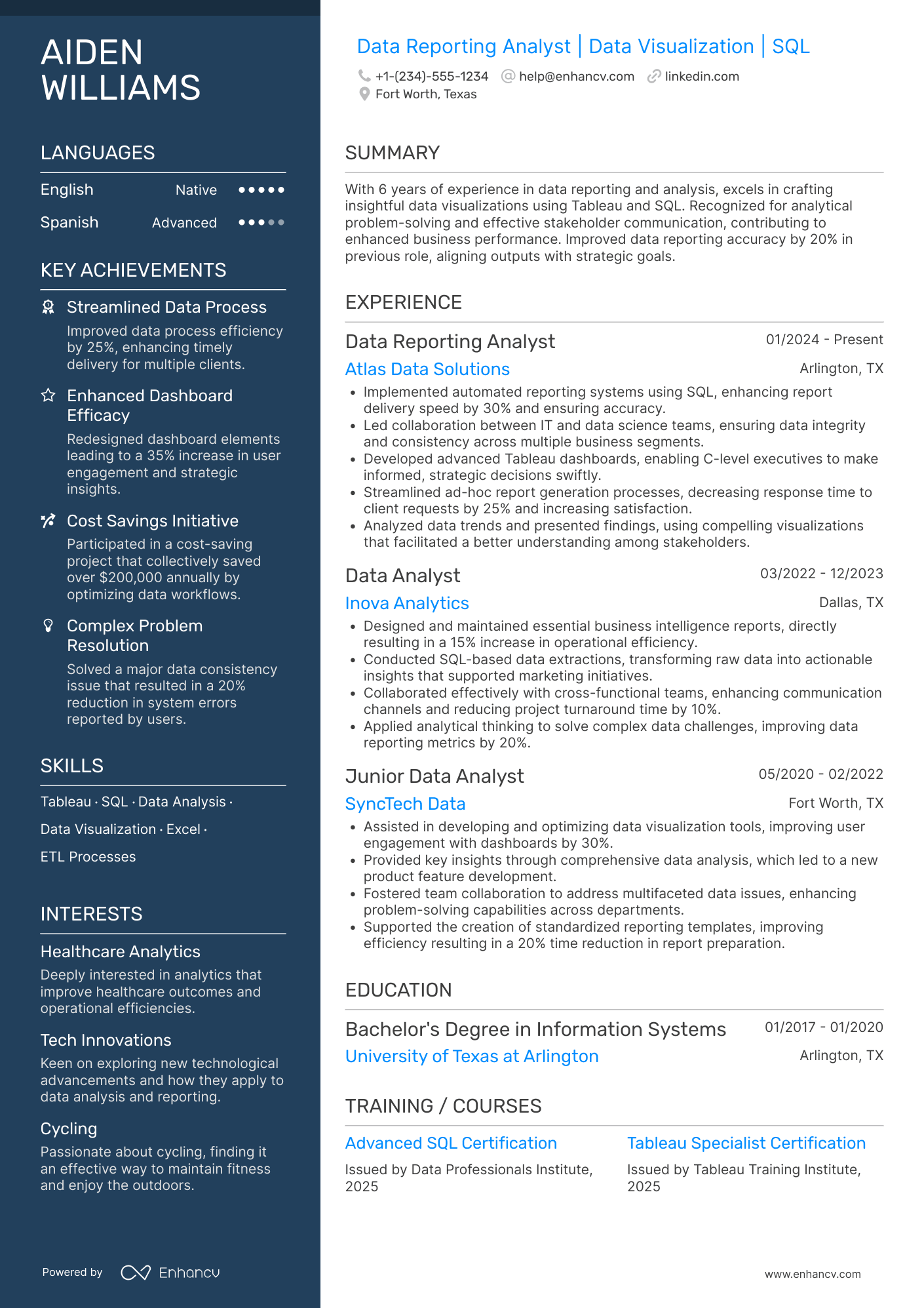 Data Reporting Analyst resume example
