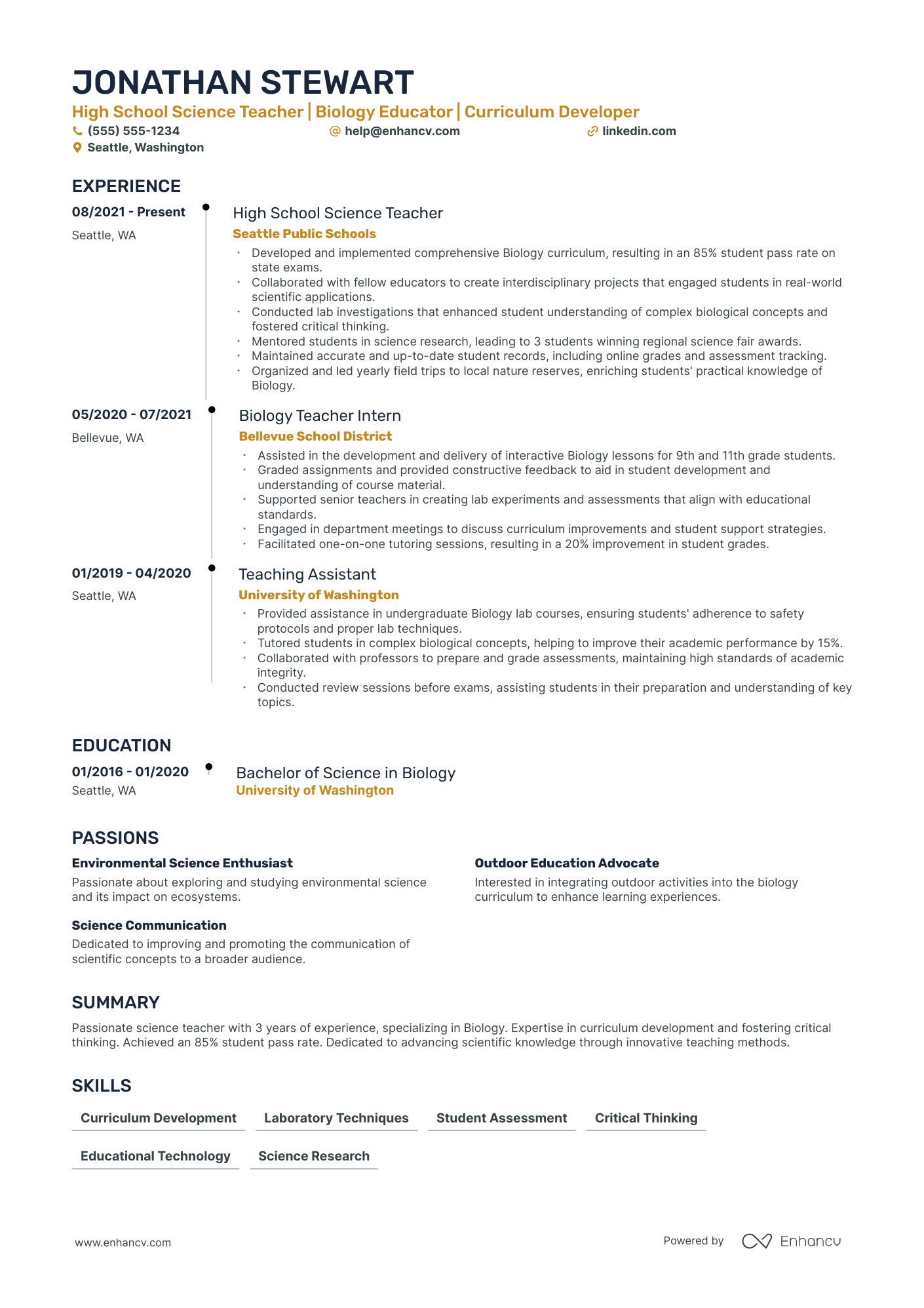 Substitute Science Teacher resume example