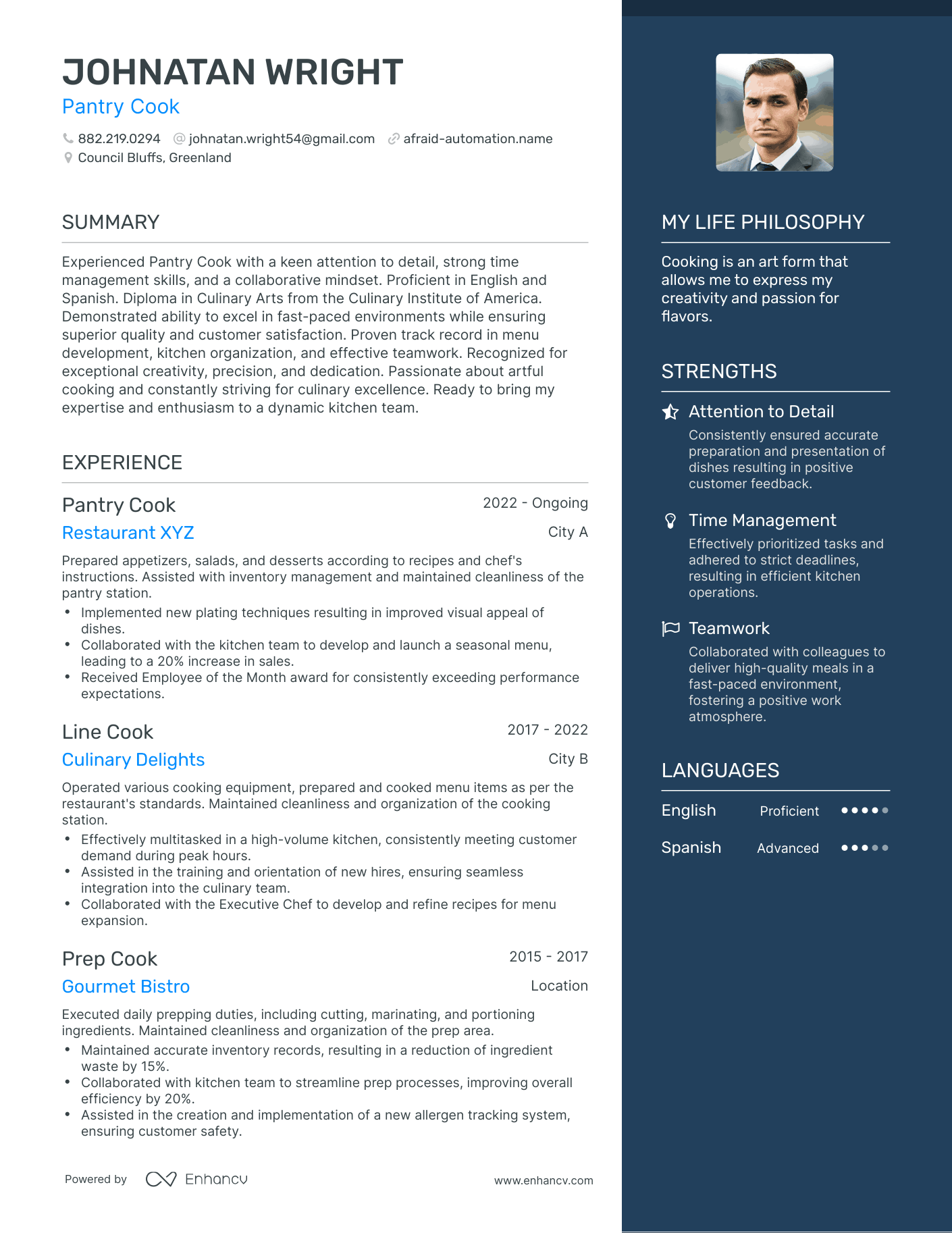Pantry Cook resume example
