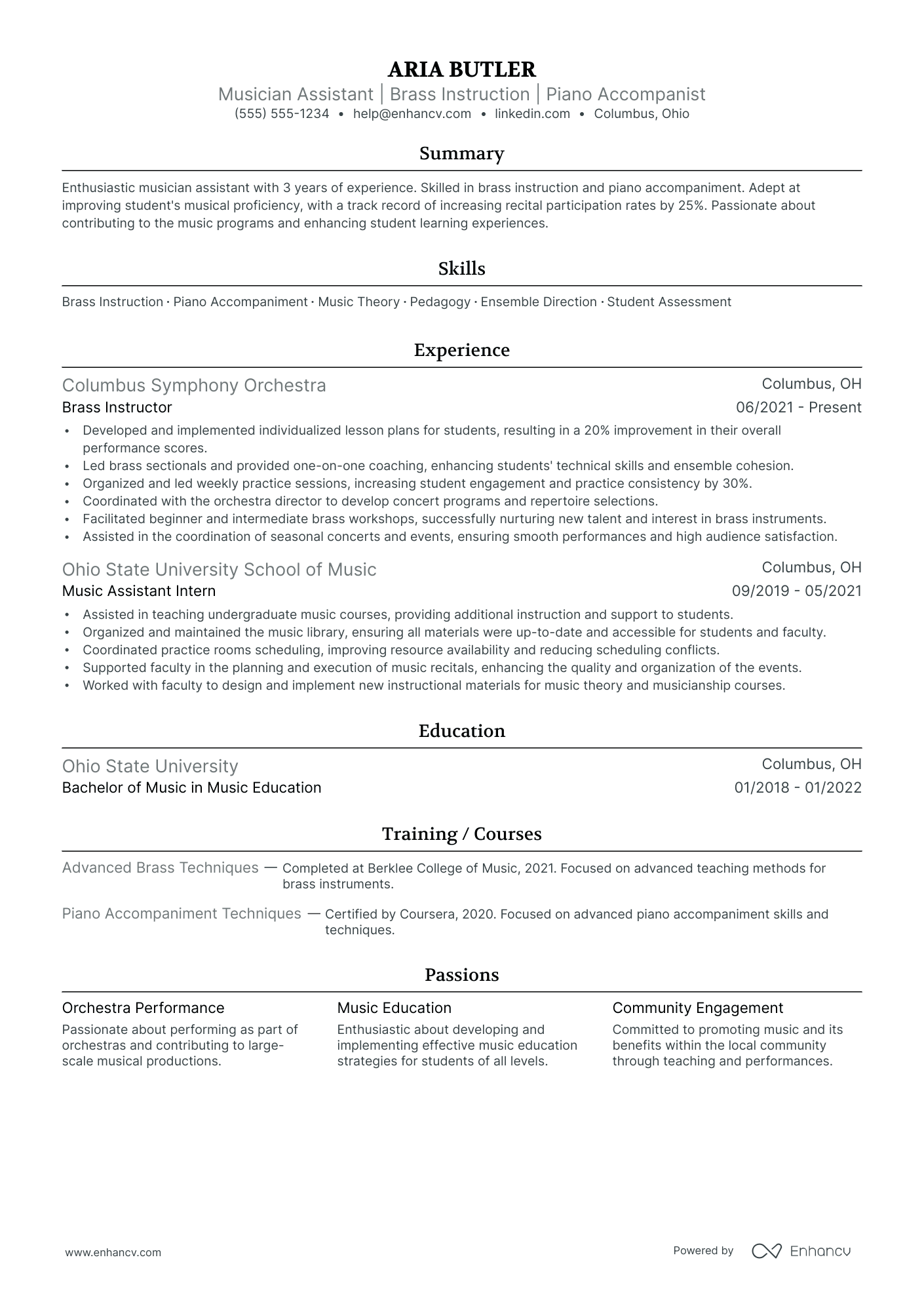 Music Tutor resume example