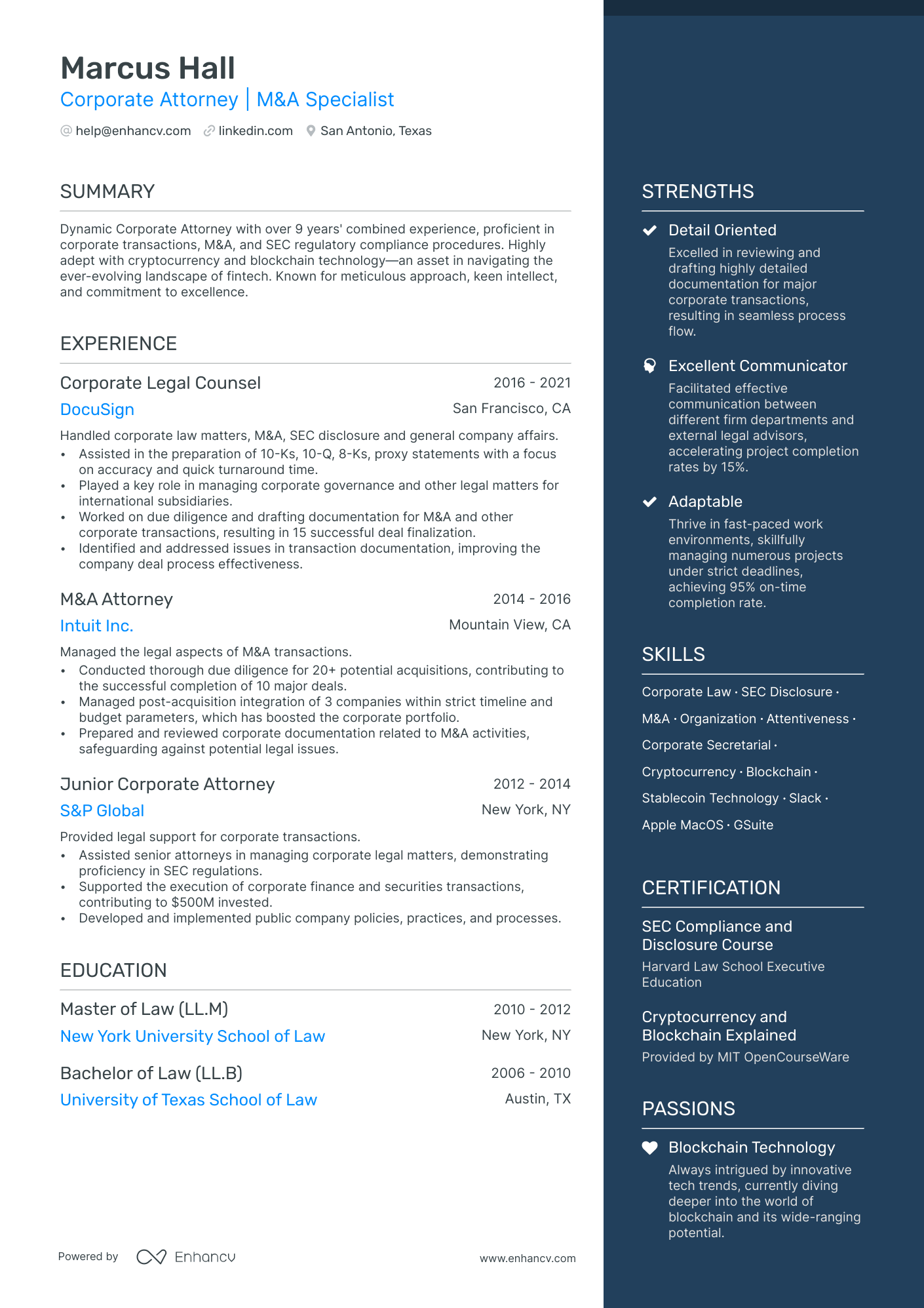 Corporate Counsel resume example