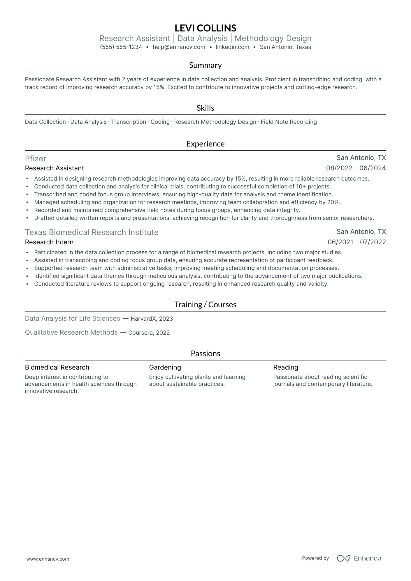 Field Research Assistant resume example