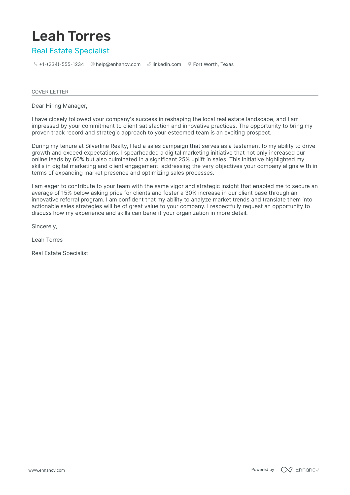 Real Estate Agent cover letter