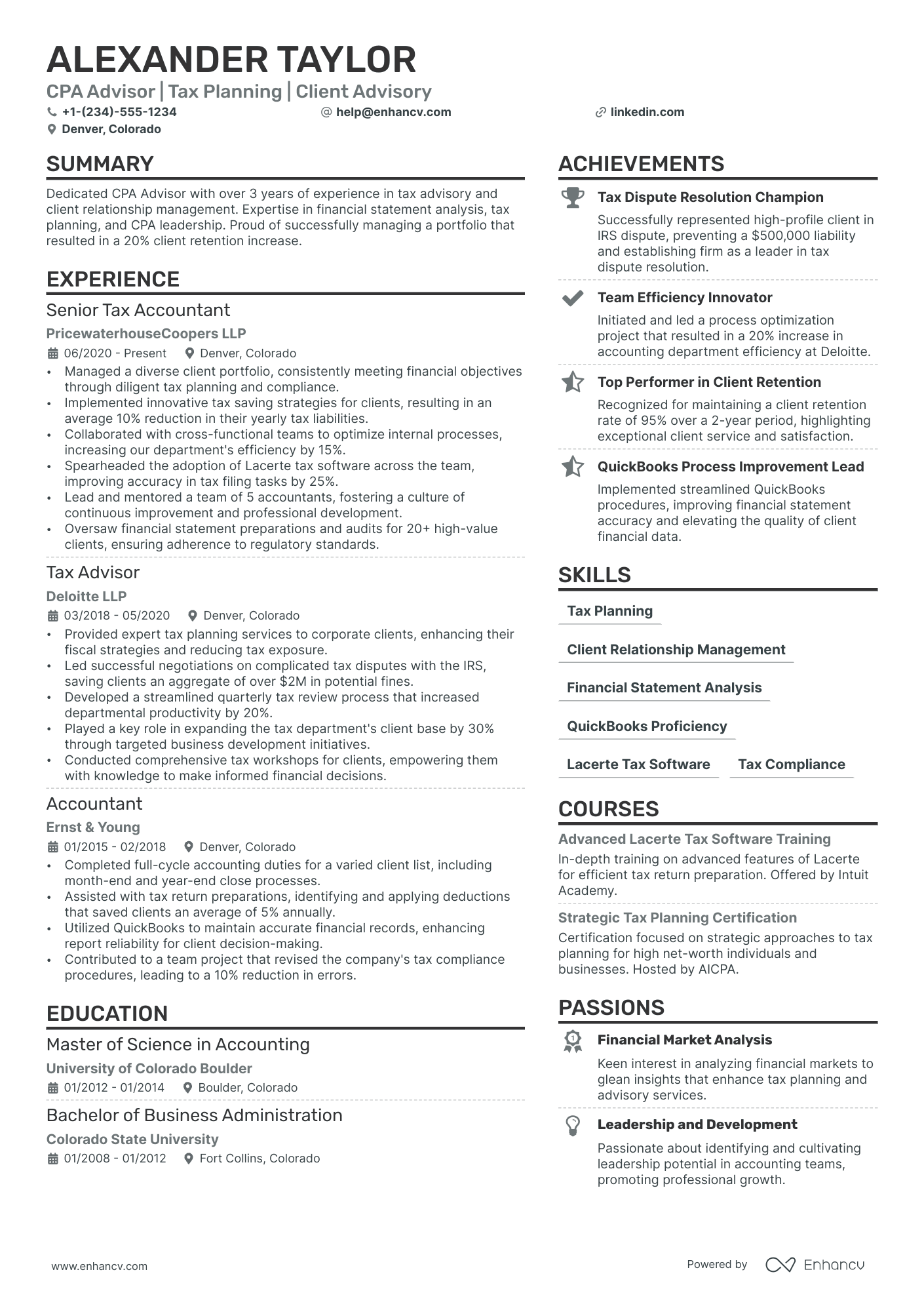 CPA resume example