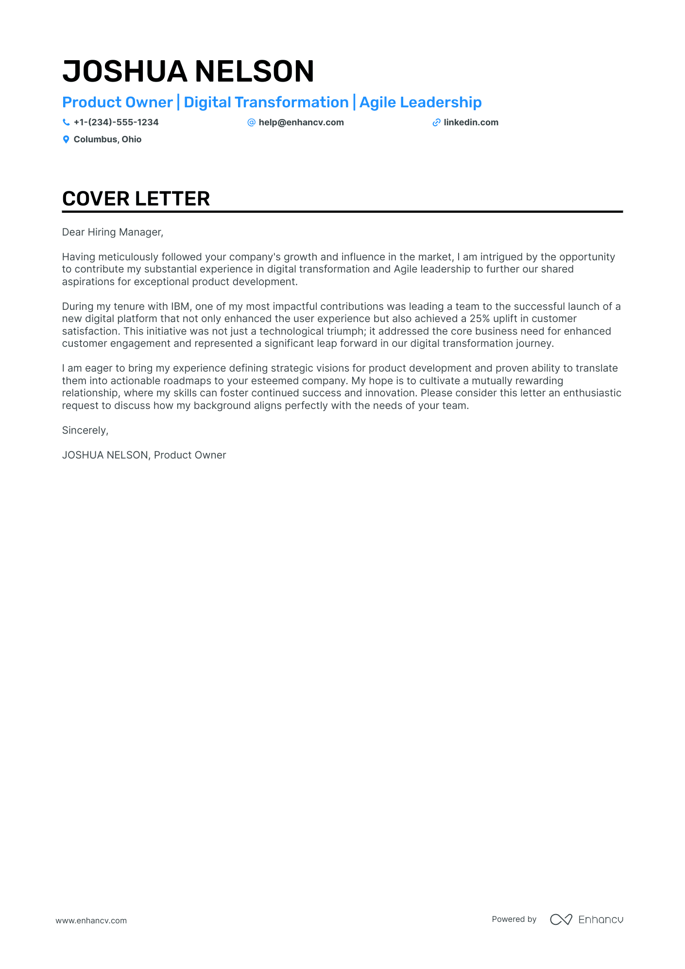 Digital Product Manager cover letter