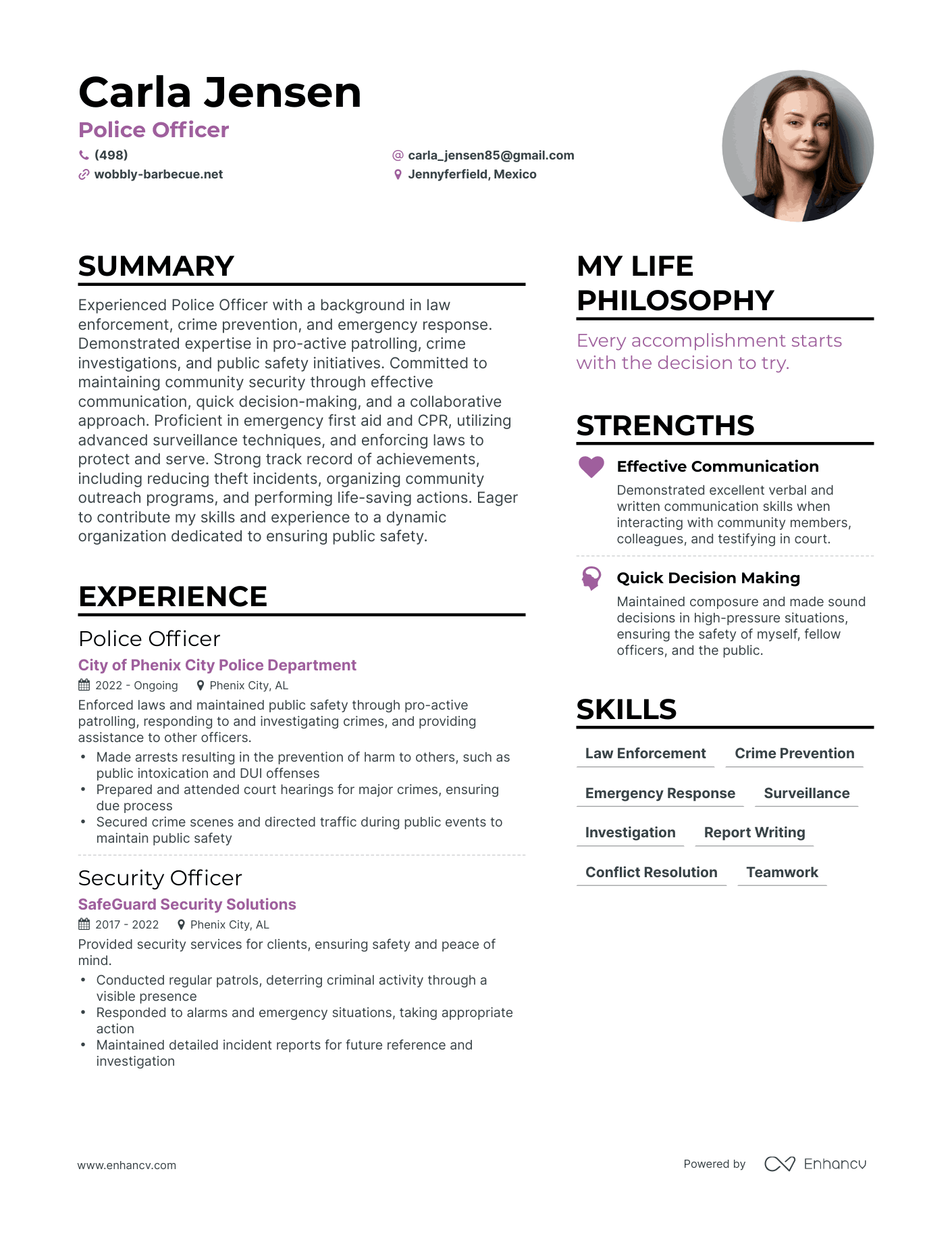 Police Officer resume example