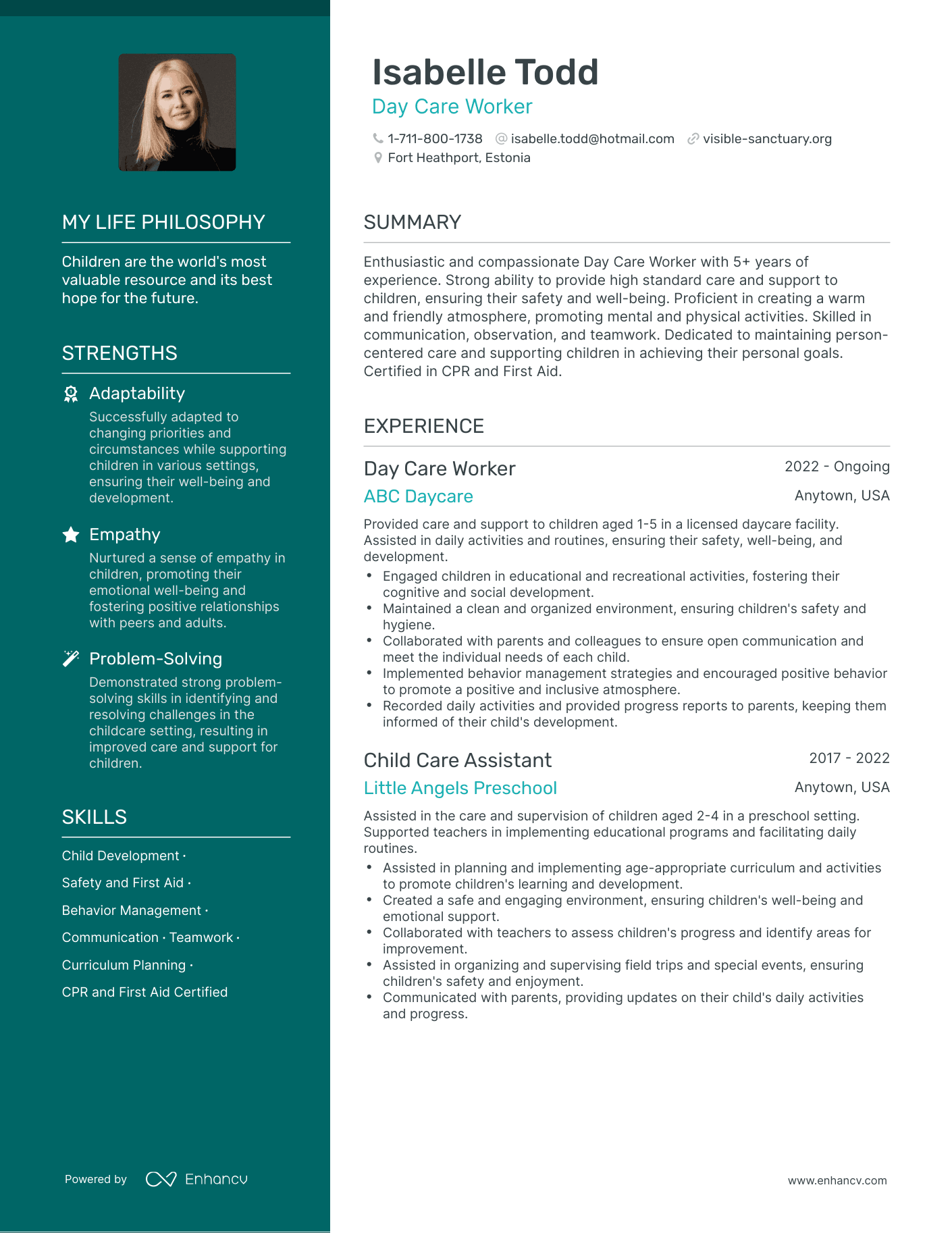 Creative Day Care Worker Resume Example