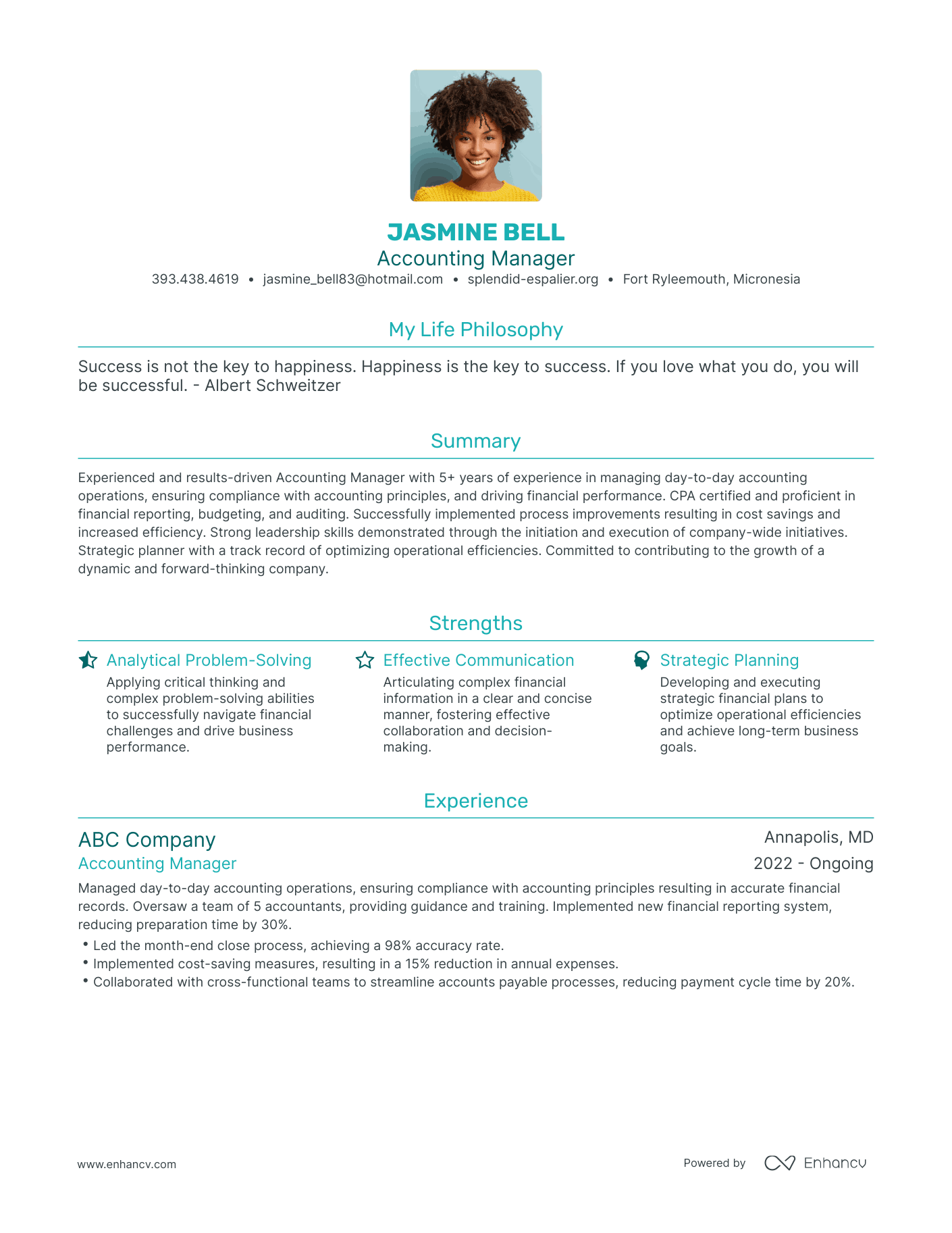 Modern Accounting Manager Resume Example