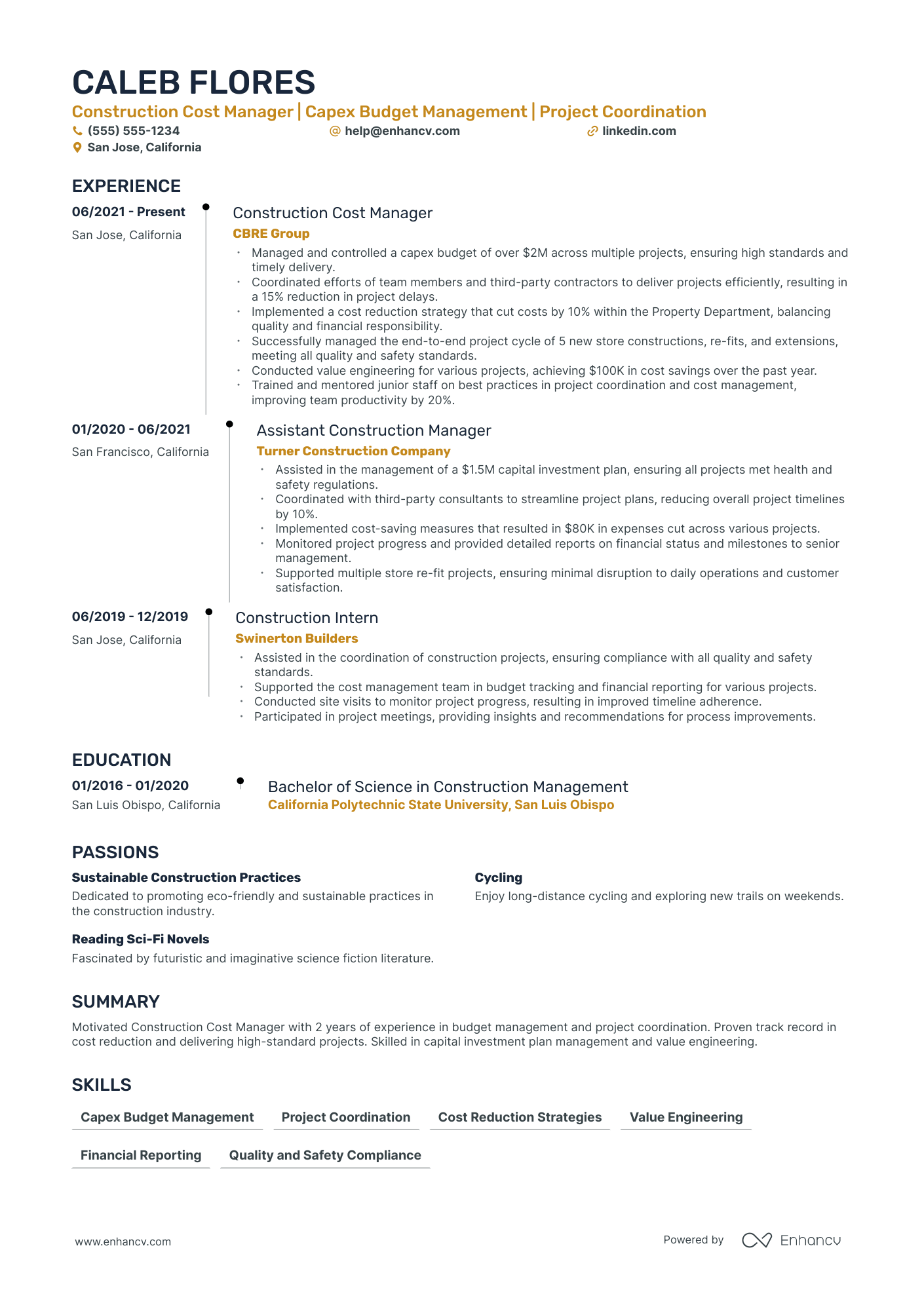 Construction Estimator resume example