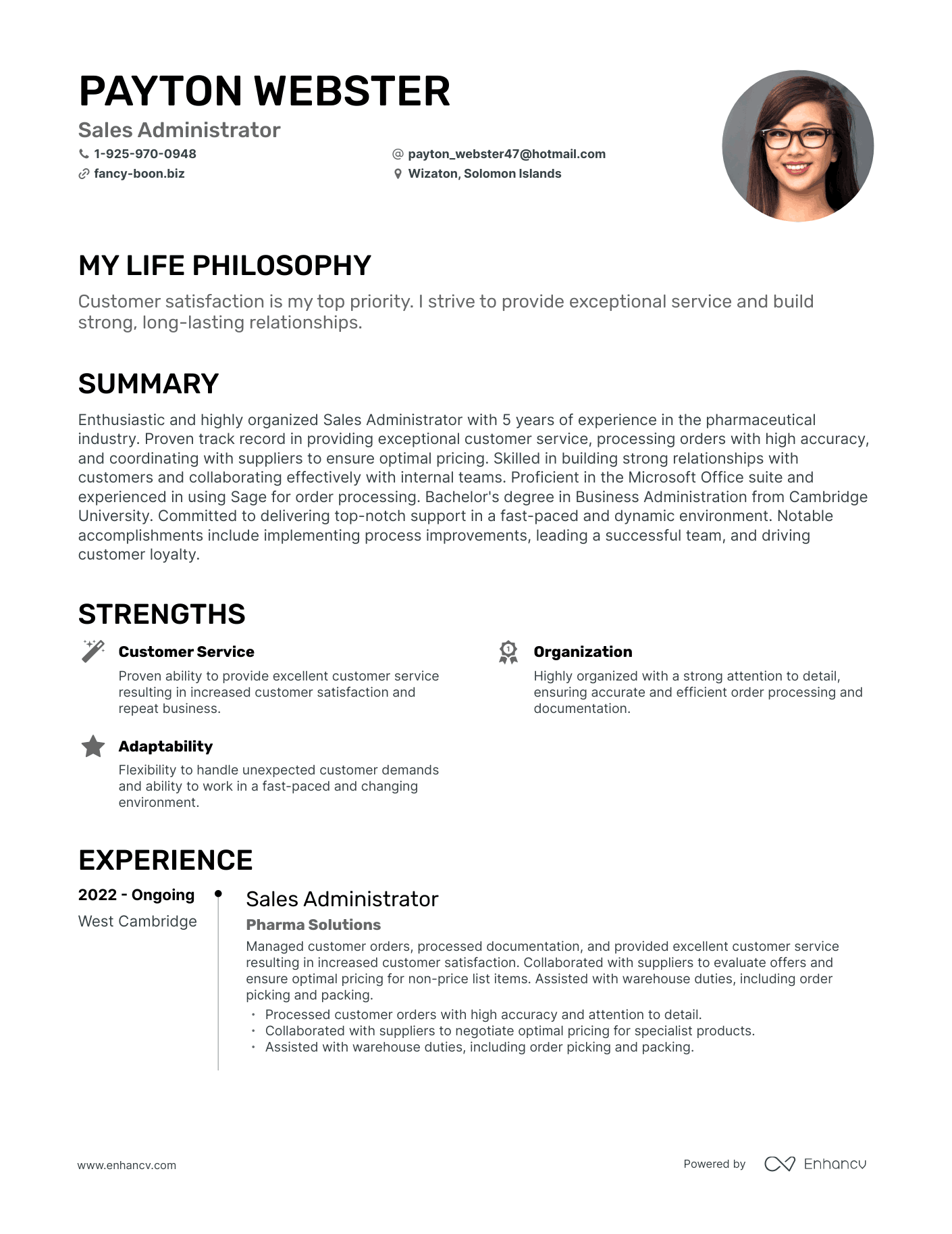 Creative Sales Administrator Resume Example