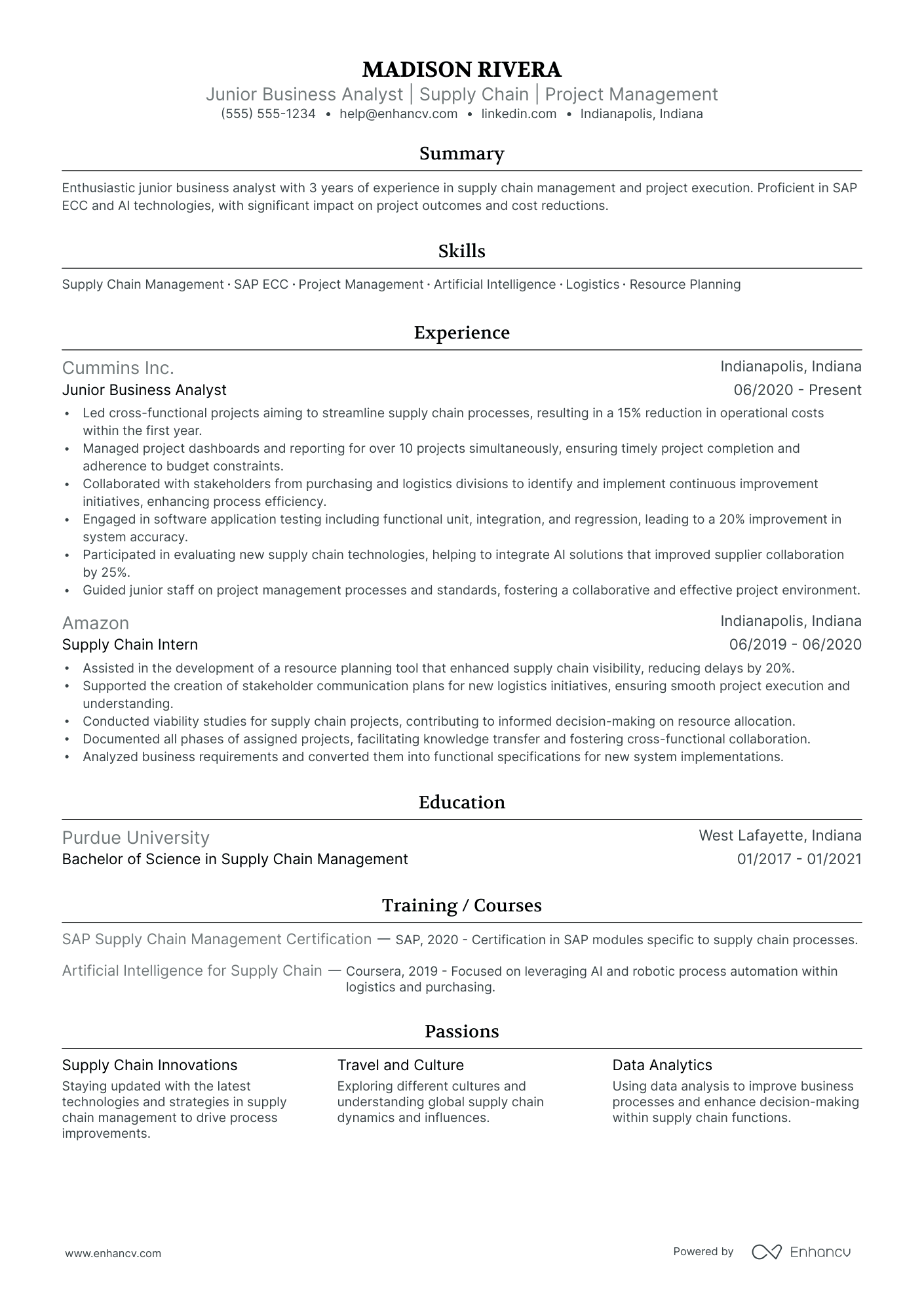 Supply Chain Project Manager resume example