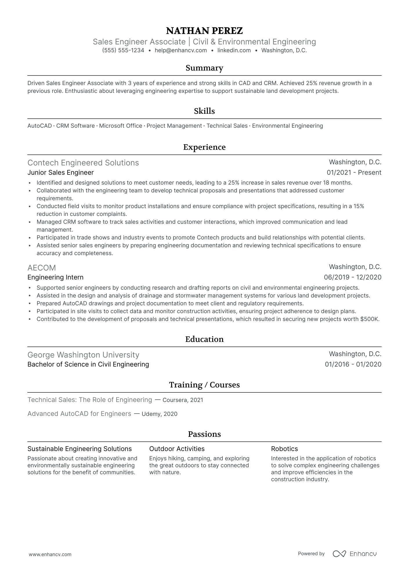 Technical Sales Engineer resume example