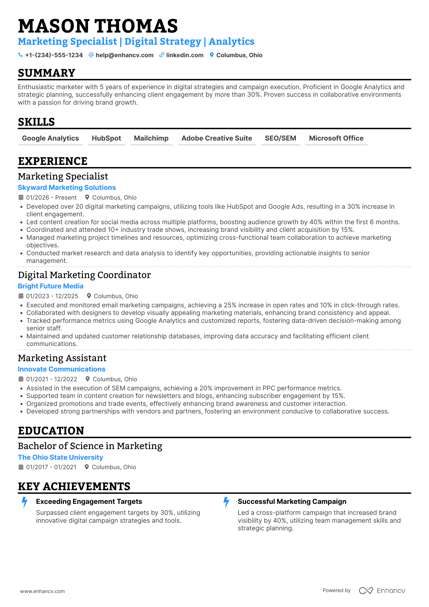 Marketing Assistant resume example
