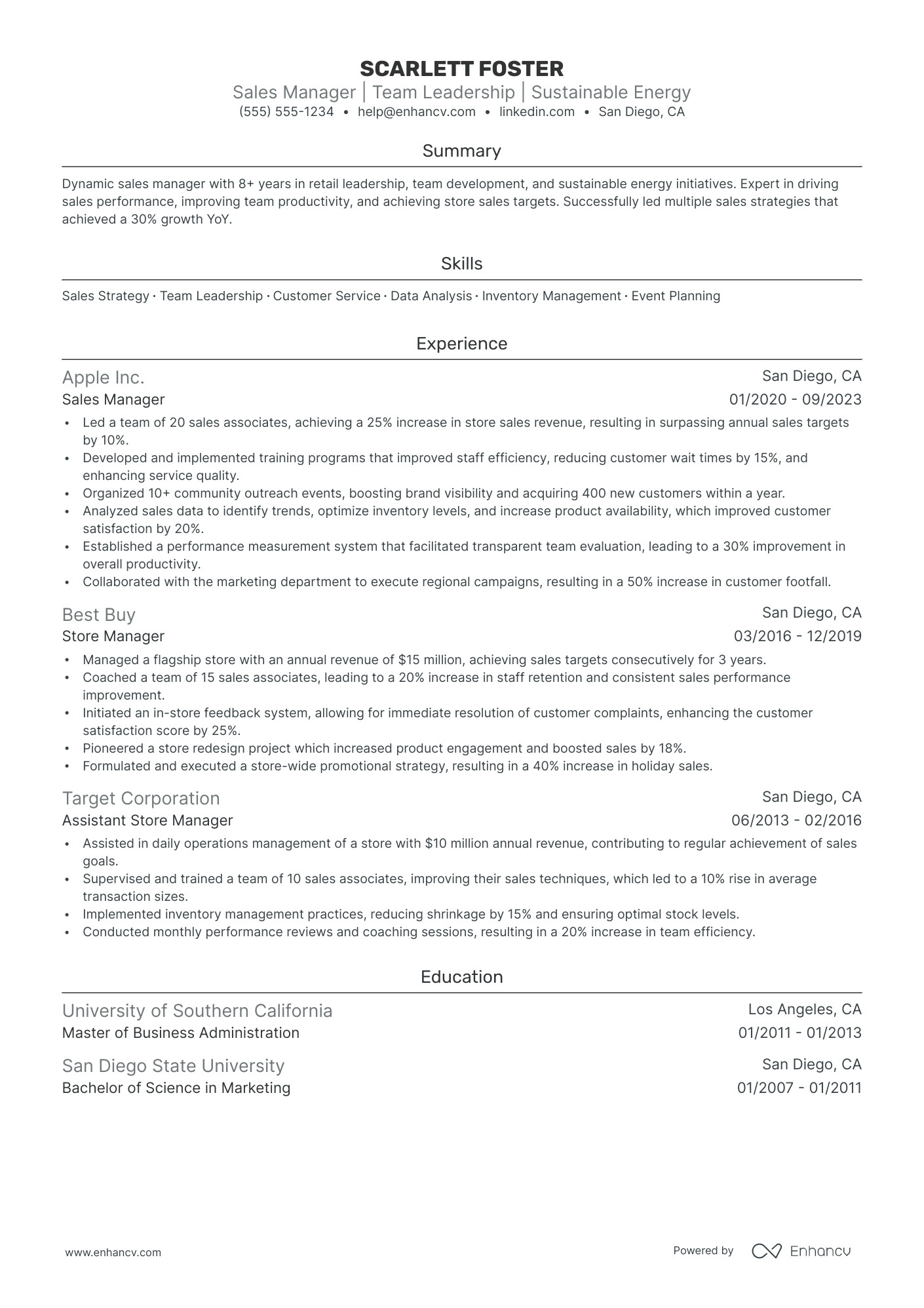 Junior Sales Manager resume example