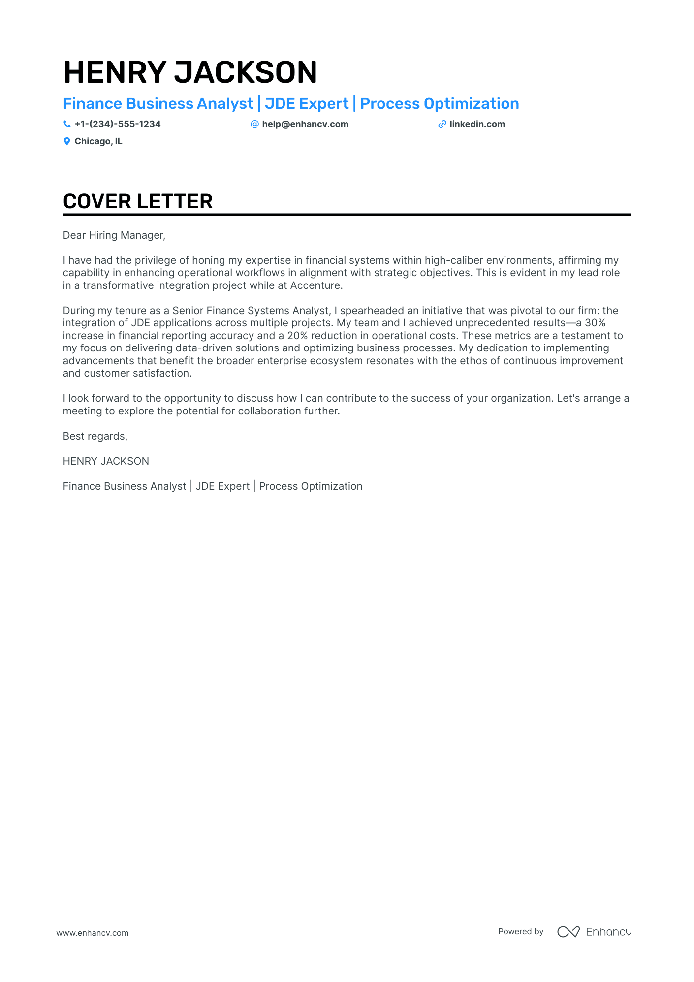 Finance Business Analyst cover letter