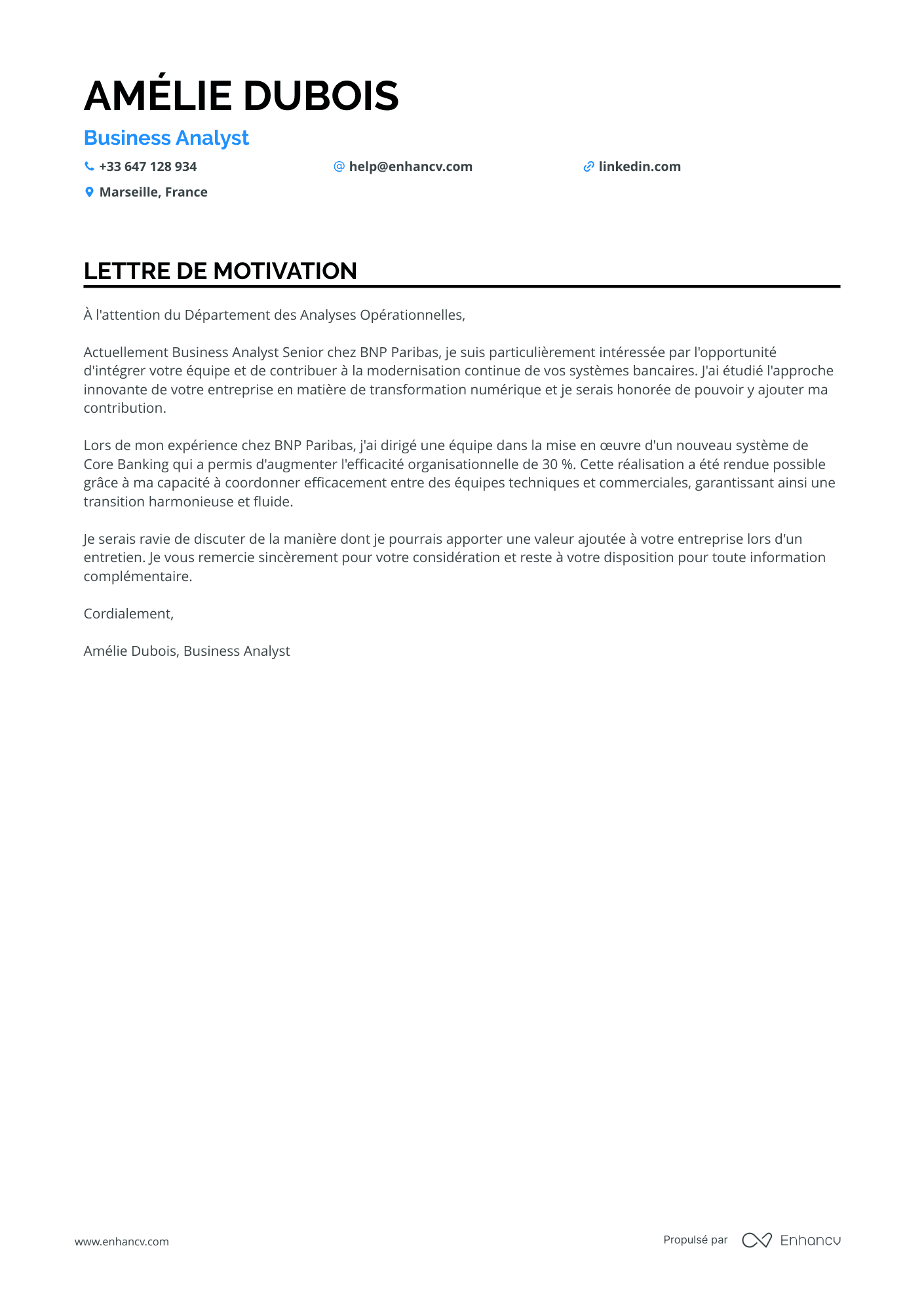Banque Lettre de motivation
