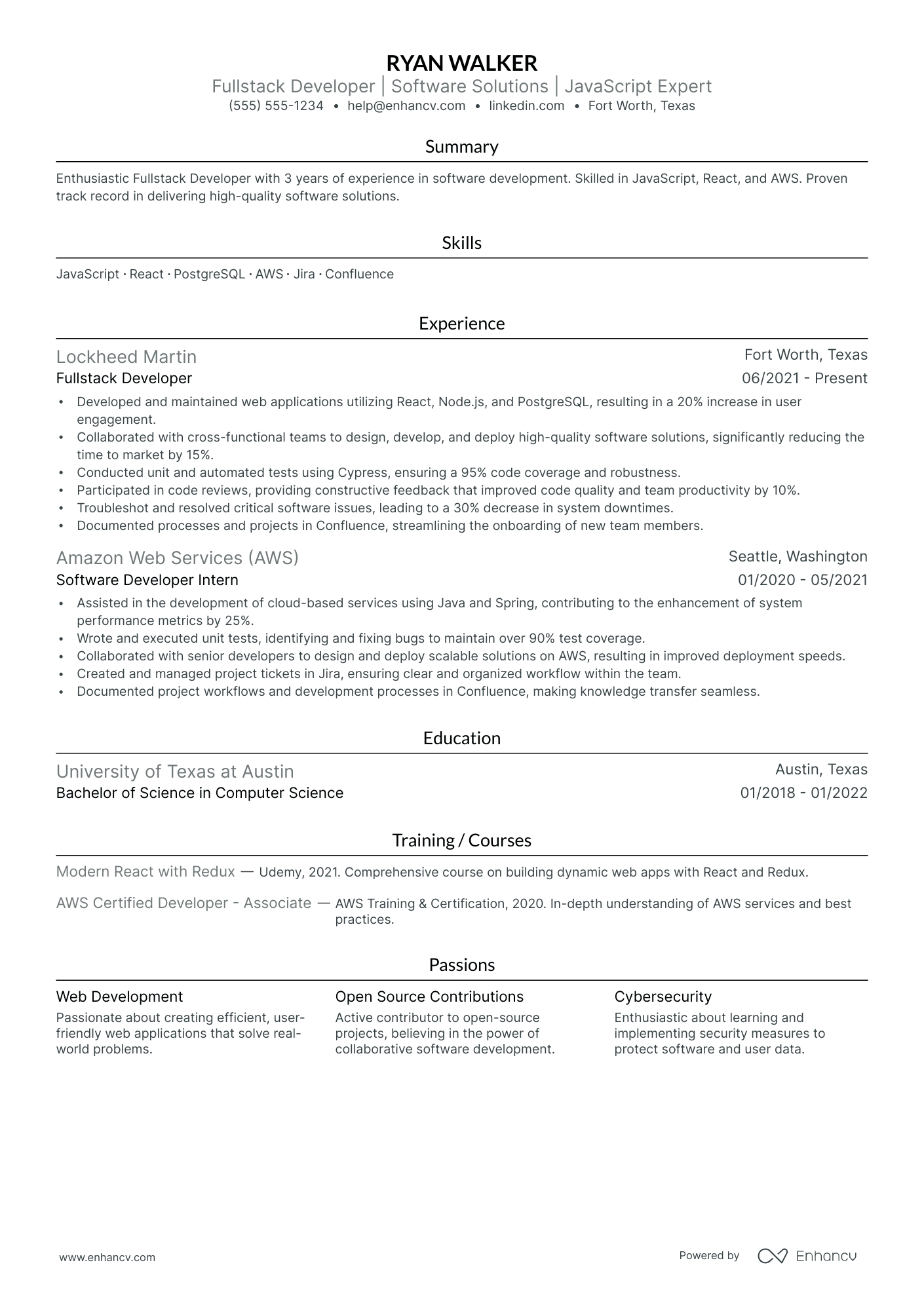 Associate Full Stack Developer resume example