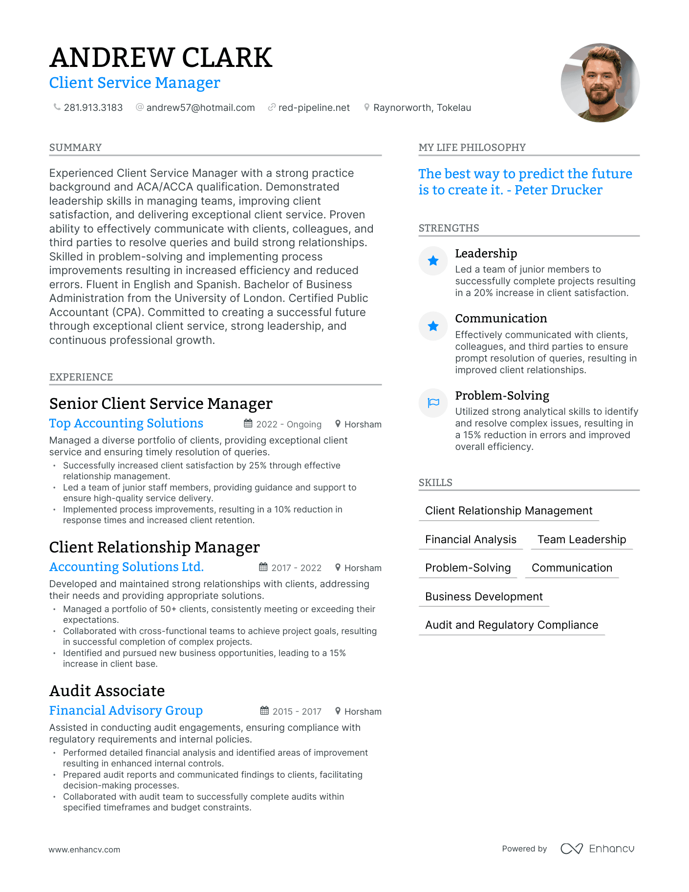 Modern Client Service Manager Resume Example