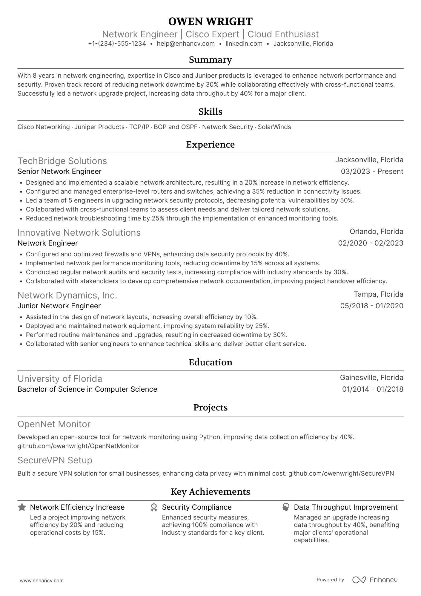 Network Engineer resume example