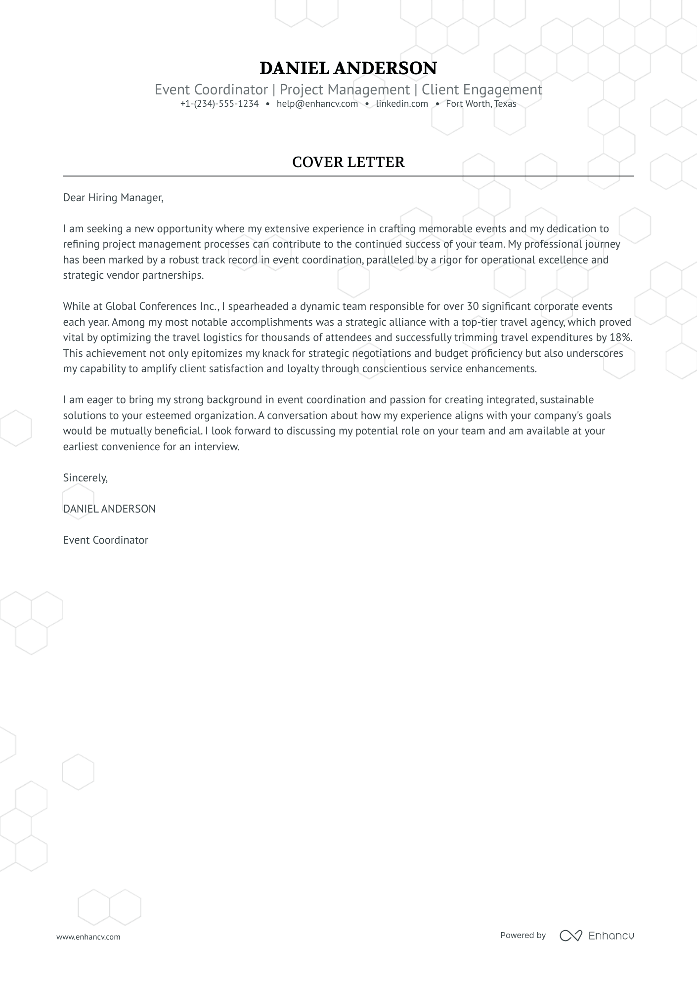 Event Coordinator cover letter