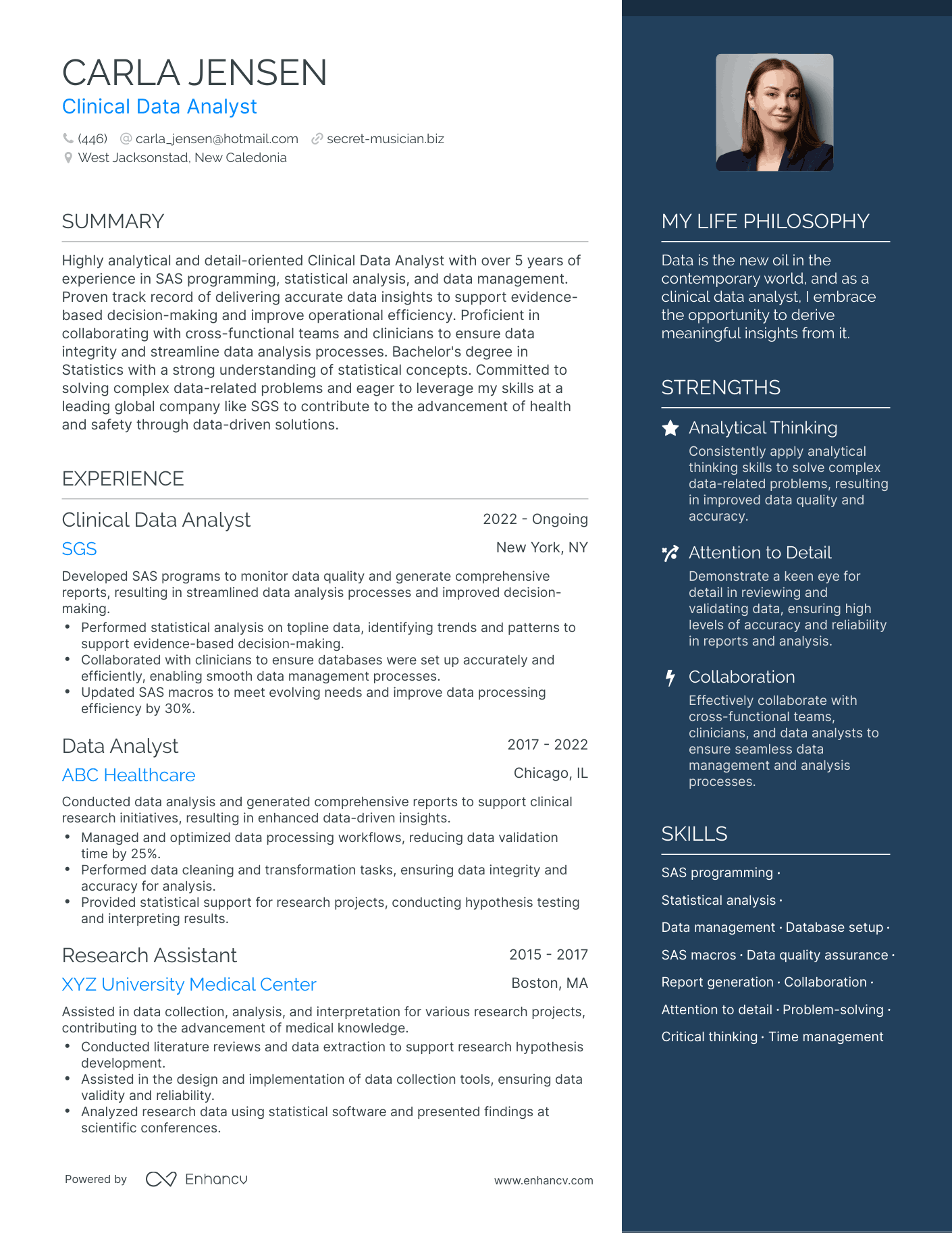 Clinical Data Analyst resume example