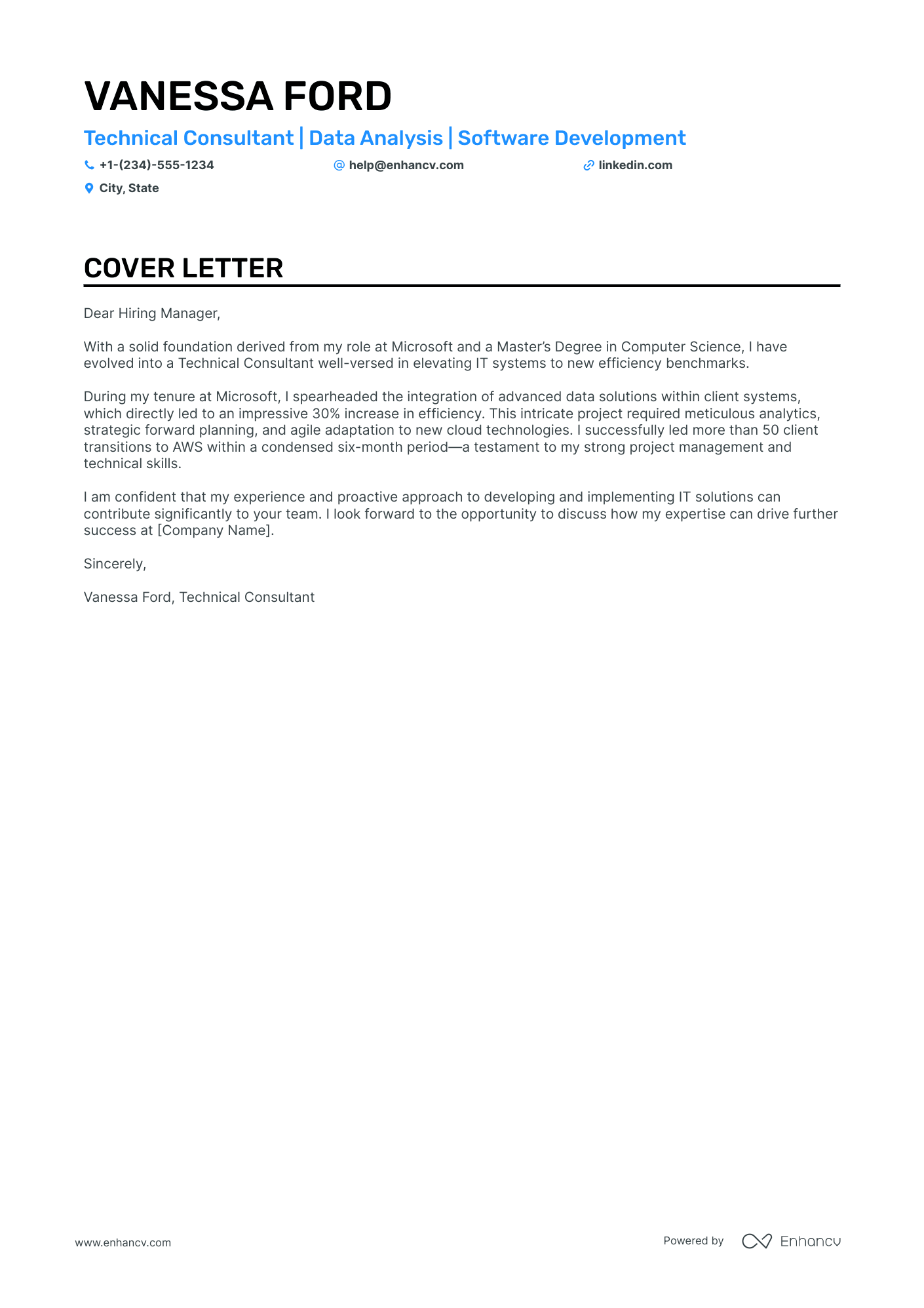 Technical Consultant cover letter
