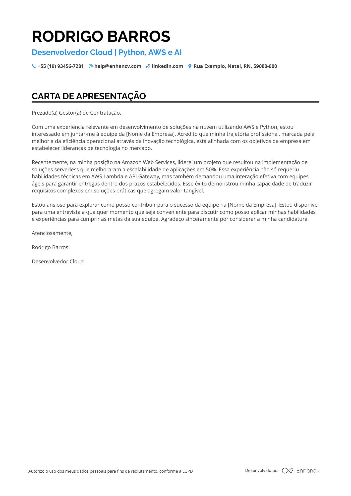 Estudante de Arquitetura Carta de apresentação