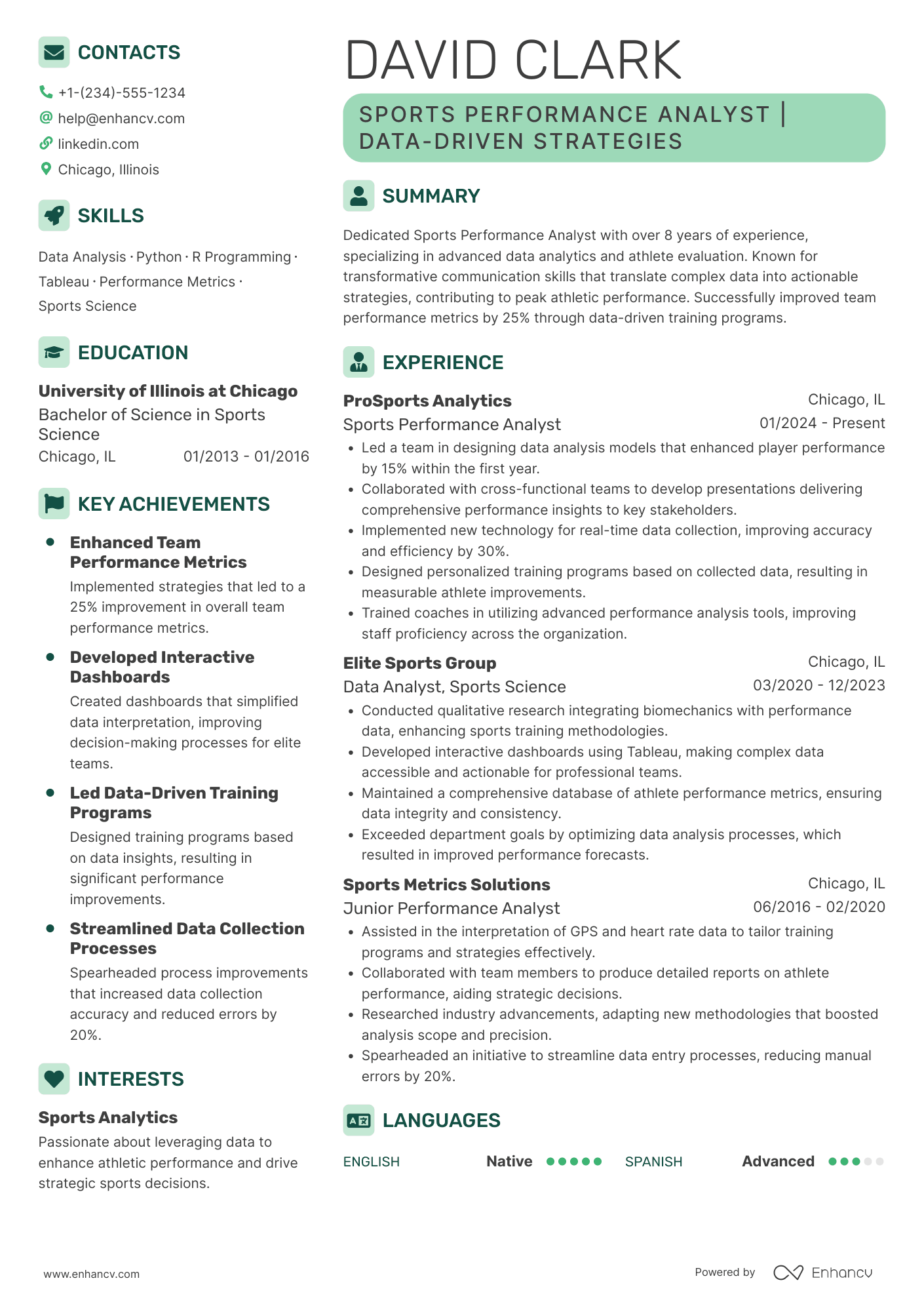 Sports resume example