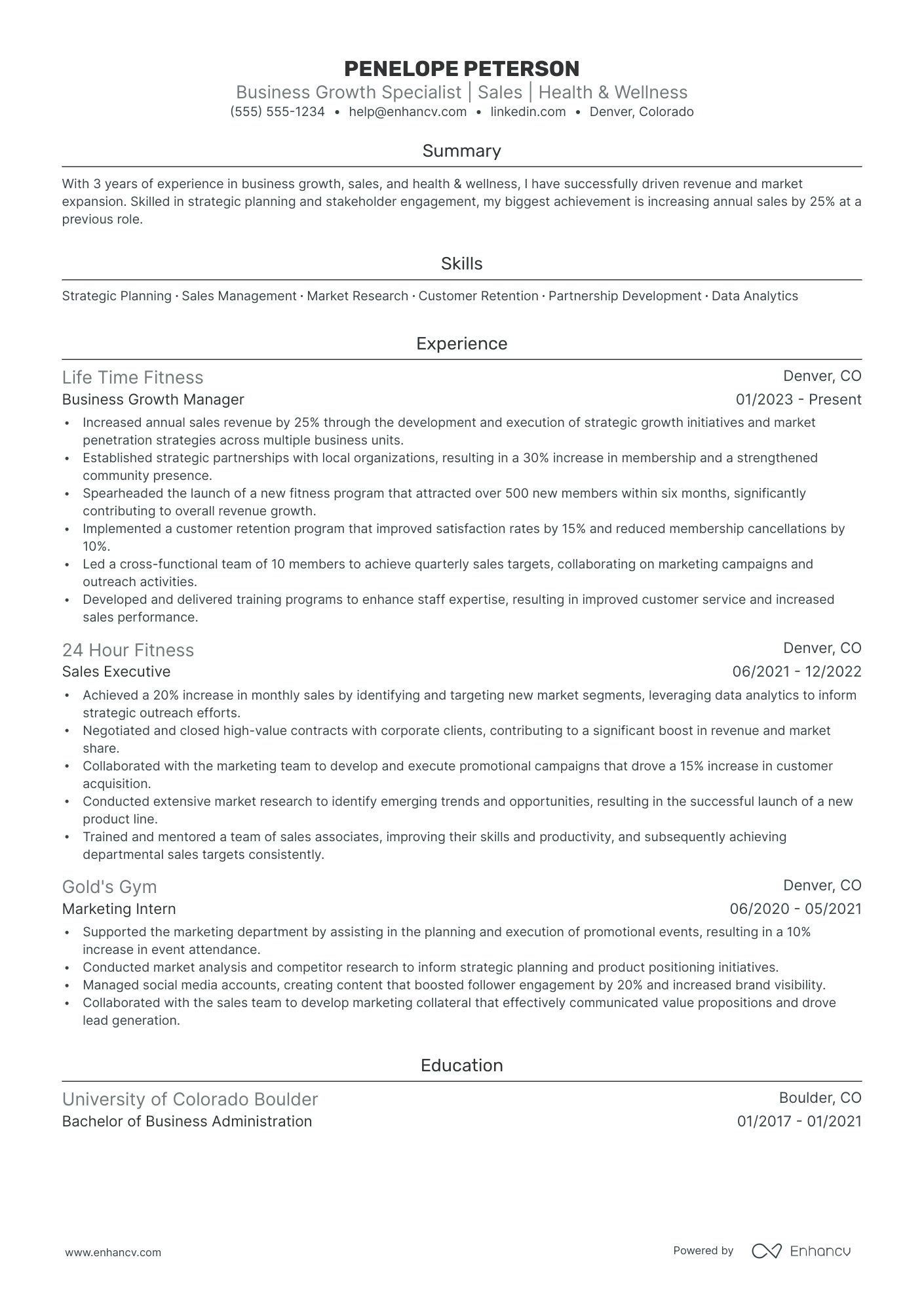 Business Support resume example