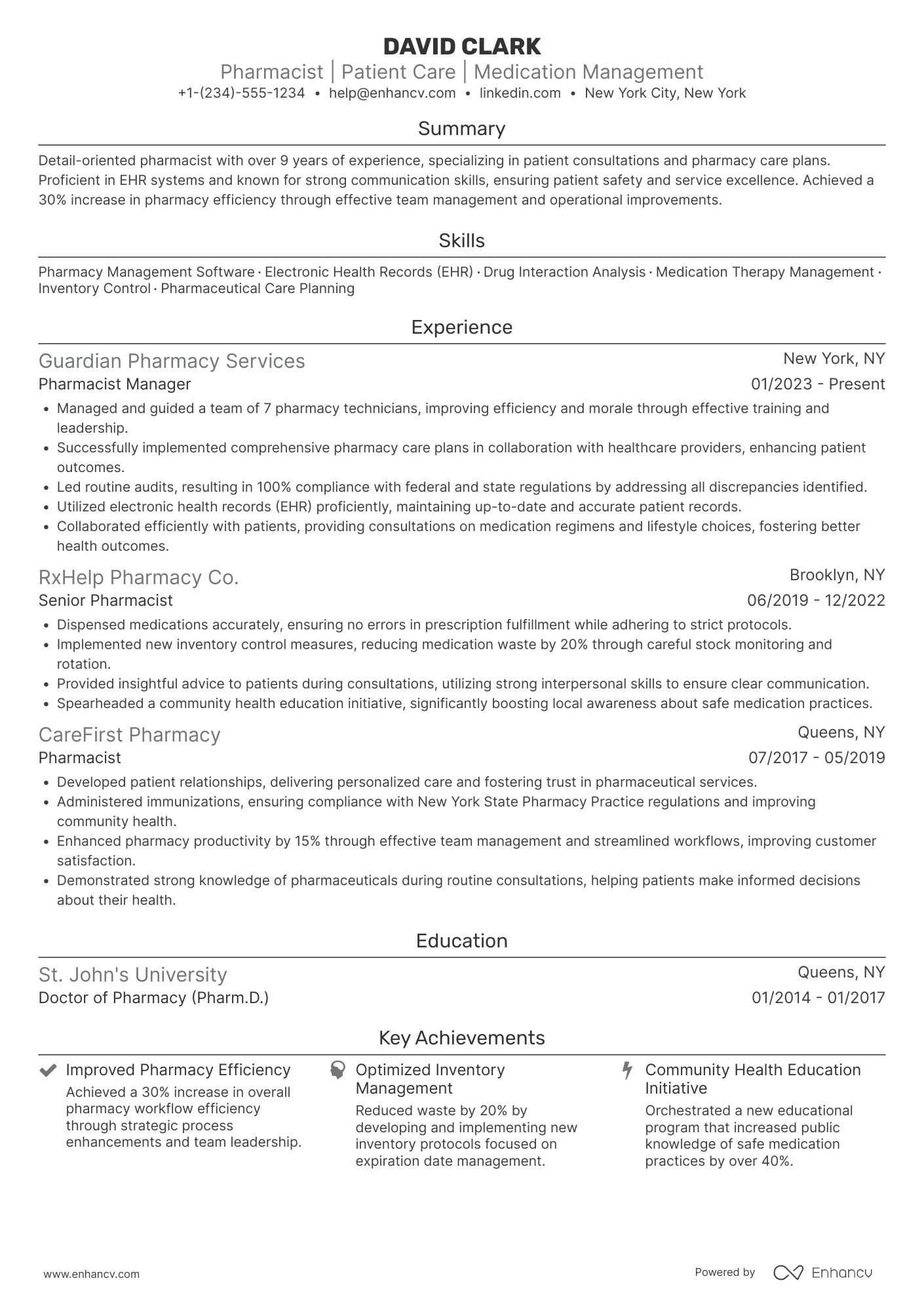 Pharmacist resume example