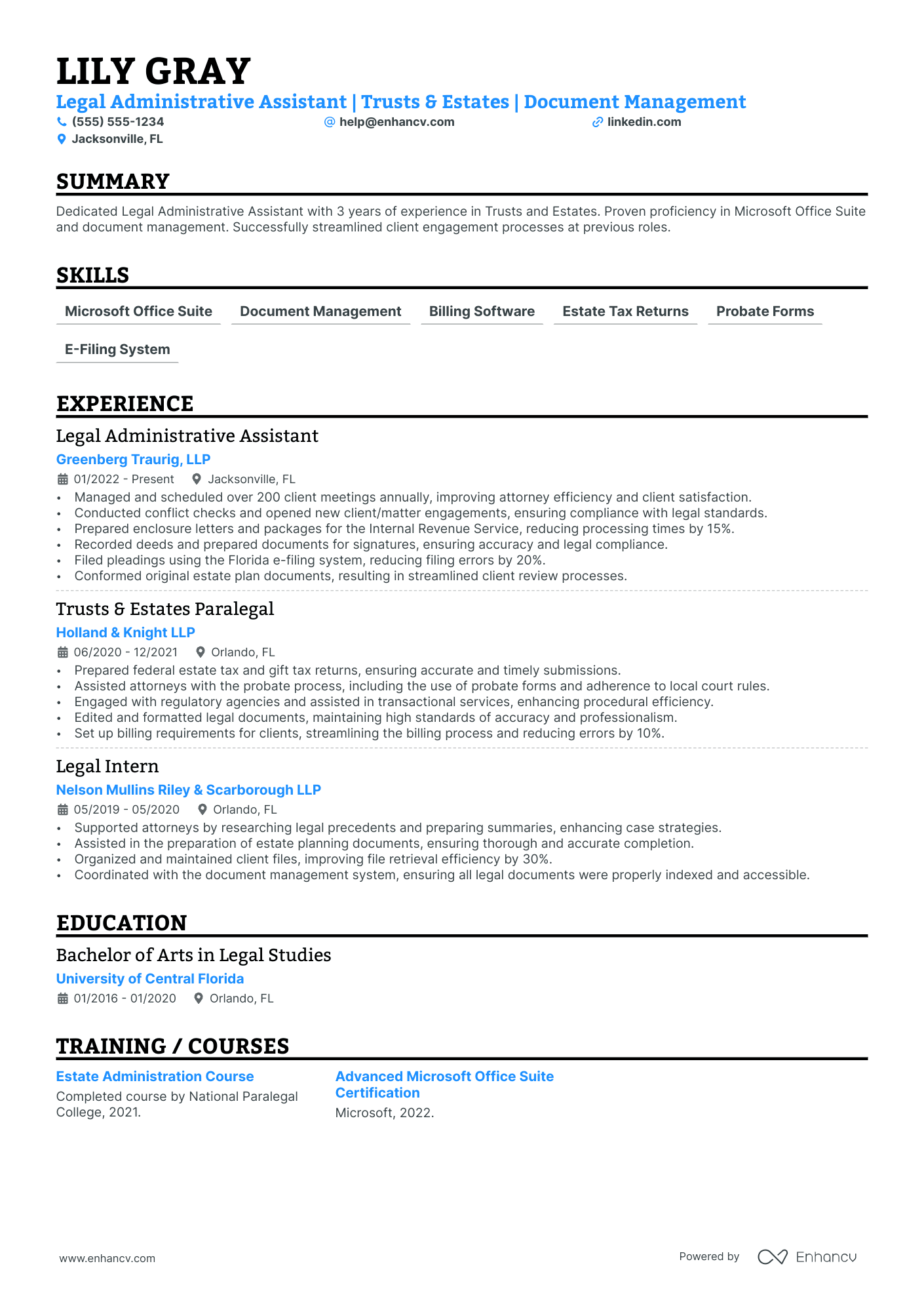 Probate Legal Assistant resume example