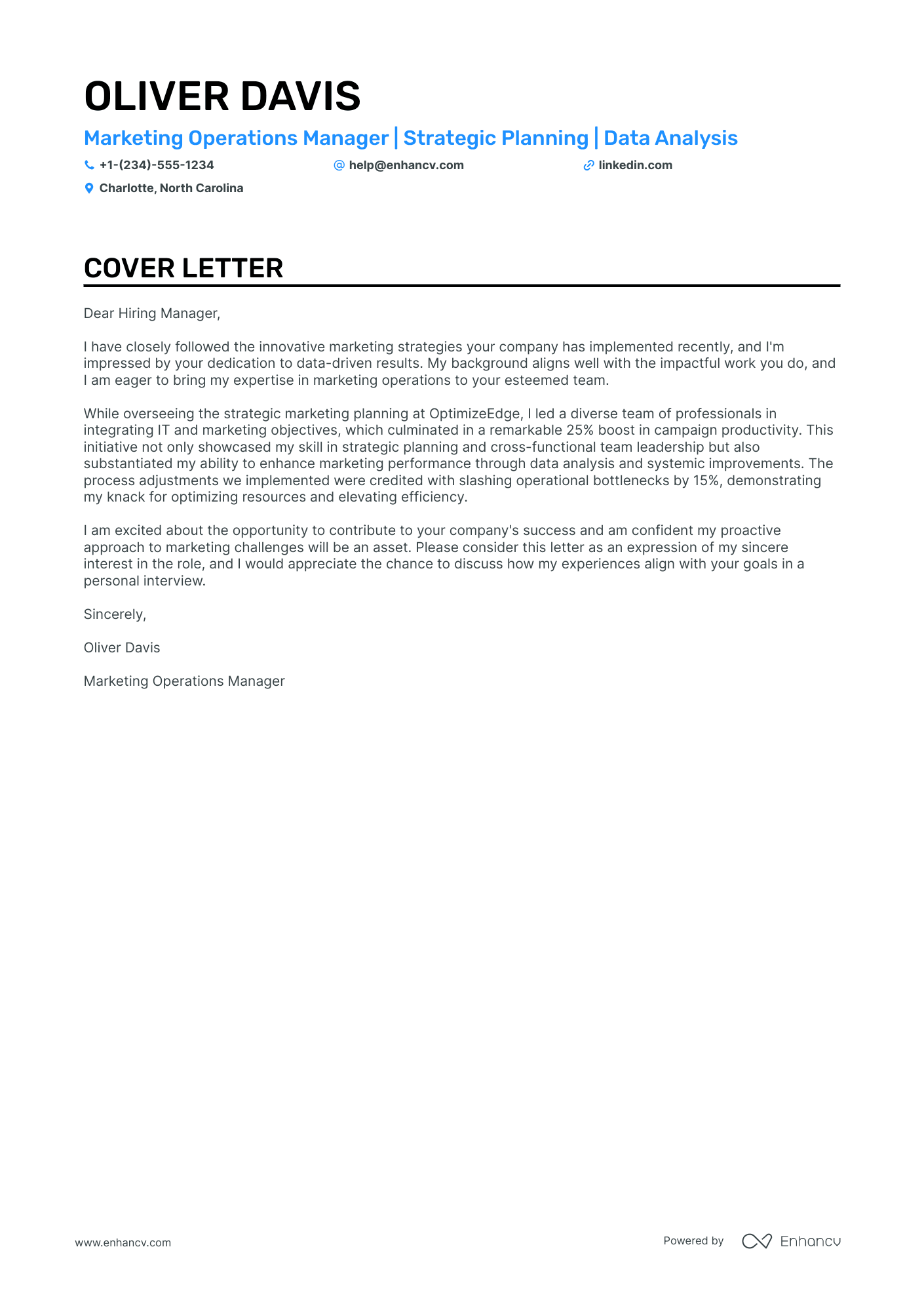 Marketing Operations Manager cover letter