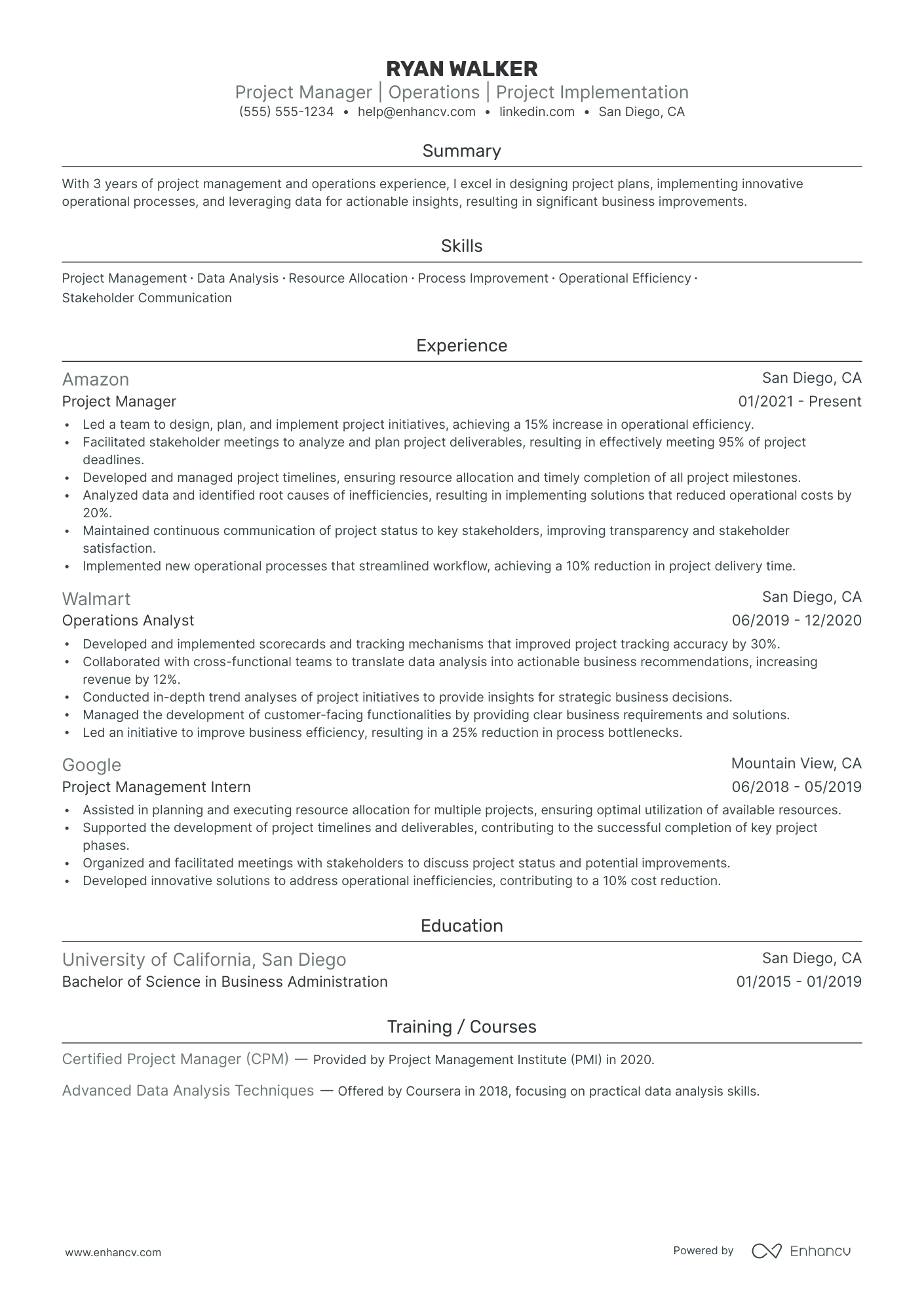 Manufacturing Operations Manager resume example