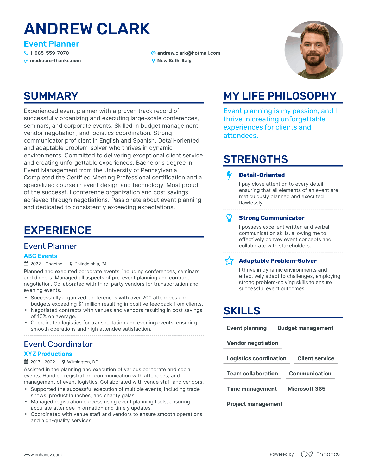 Event Planner resume example
