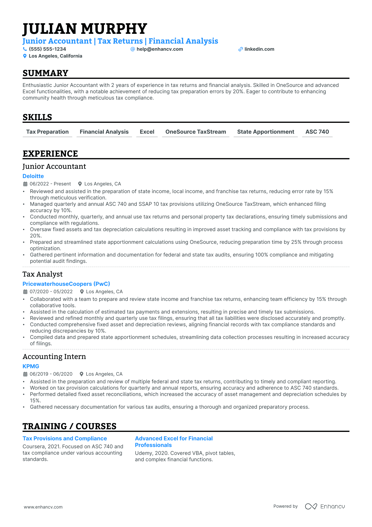 Senior Tax Accountant resume example